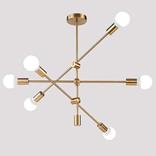 Hobaca Modern Golden Sputnik Light Fixture, Metal Chandelier, Mid Century Design for Dining Room, Kitchen, Foyer, Model Hobaca-CL01-FZ