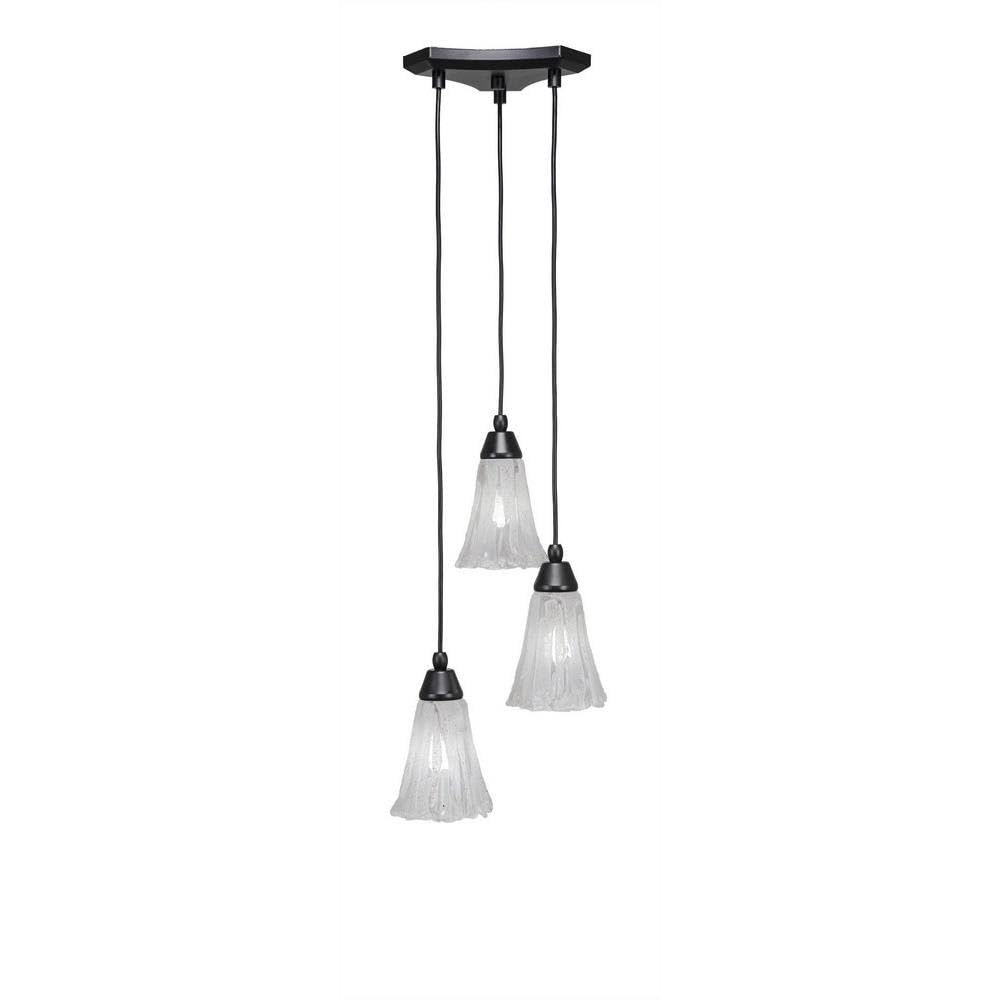Toltec Lighting 28-Mb-729 Europa 3 Light Multi-Light Mini Pendant With Fluted Italian Ice Glass, 5.5&quot;, Matte Black