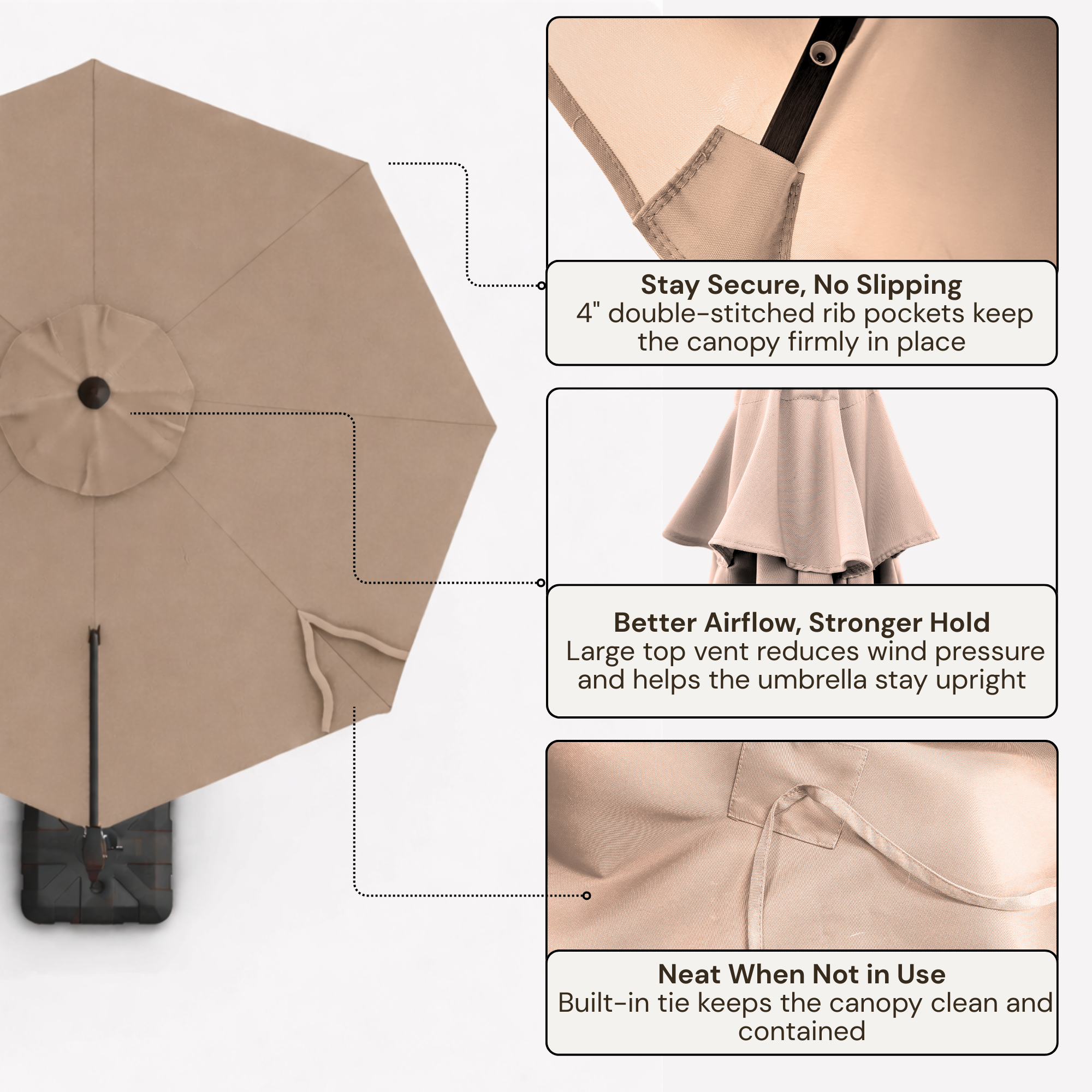 11 ft Cantilever Umbrella Replacement Canopy Supported Bar 8 Ribs Taupe