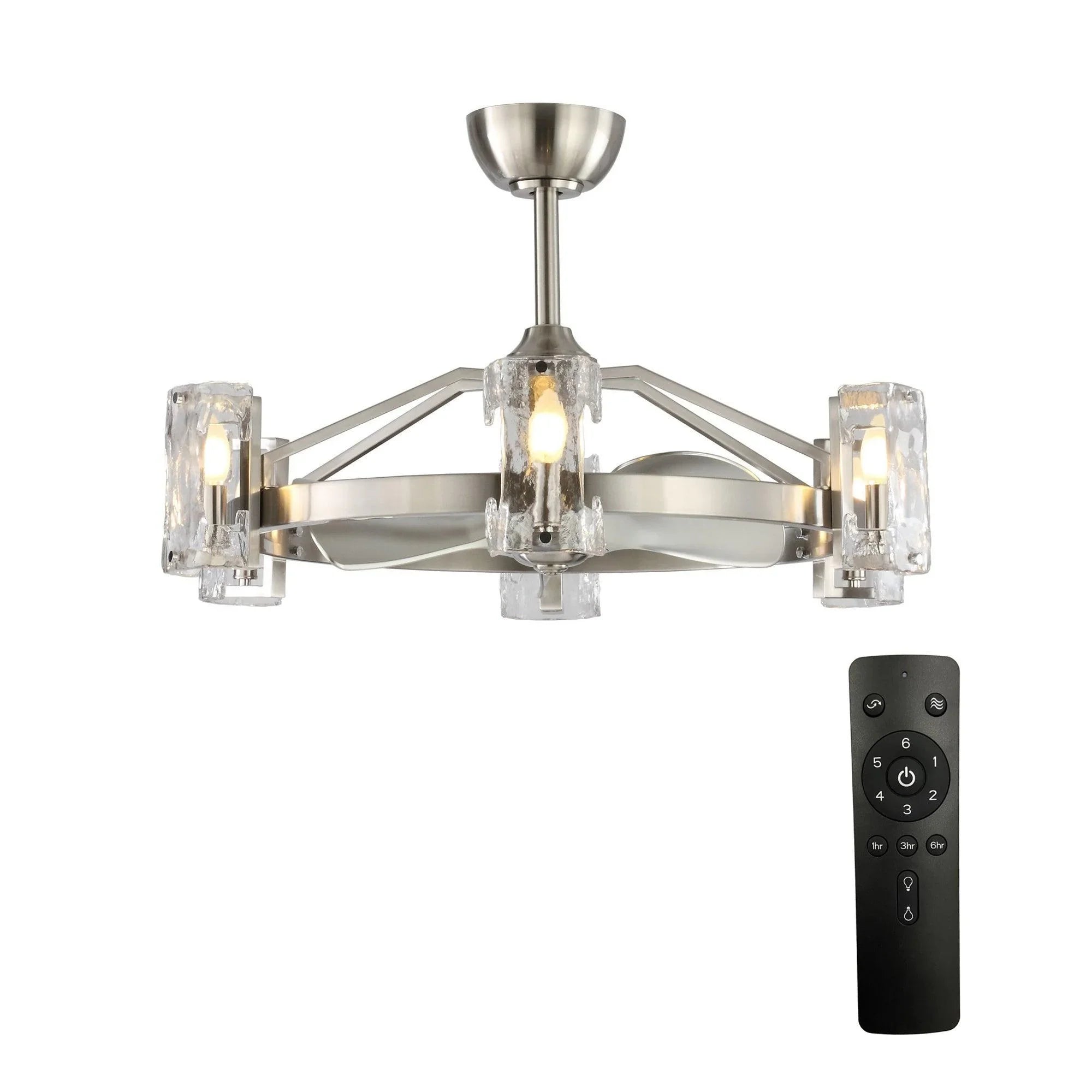 34" Bucholz Modern DC Motor Brushed Nickel Downrod Mount Reversible Ceiling Fan with LED Lighting and Remote Control