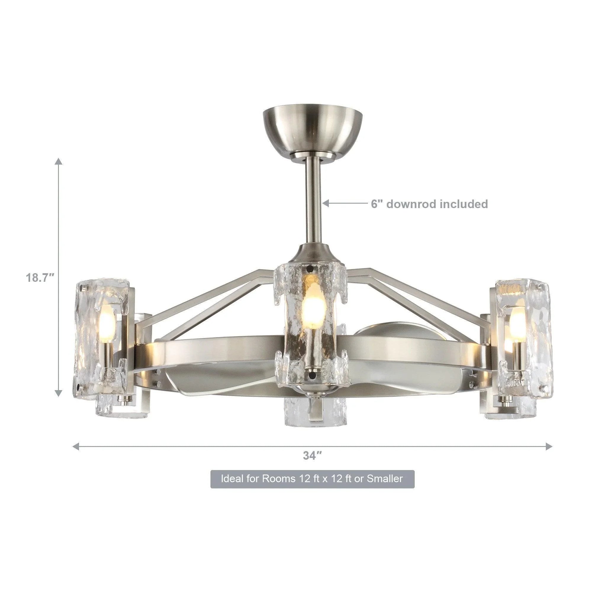 34" Bucholz Modern DC Motor Brushed Nickel Downrod Mount Reversible Ceiling Fan with LED Lighting and Remote Control