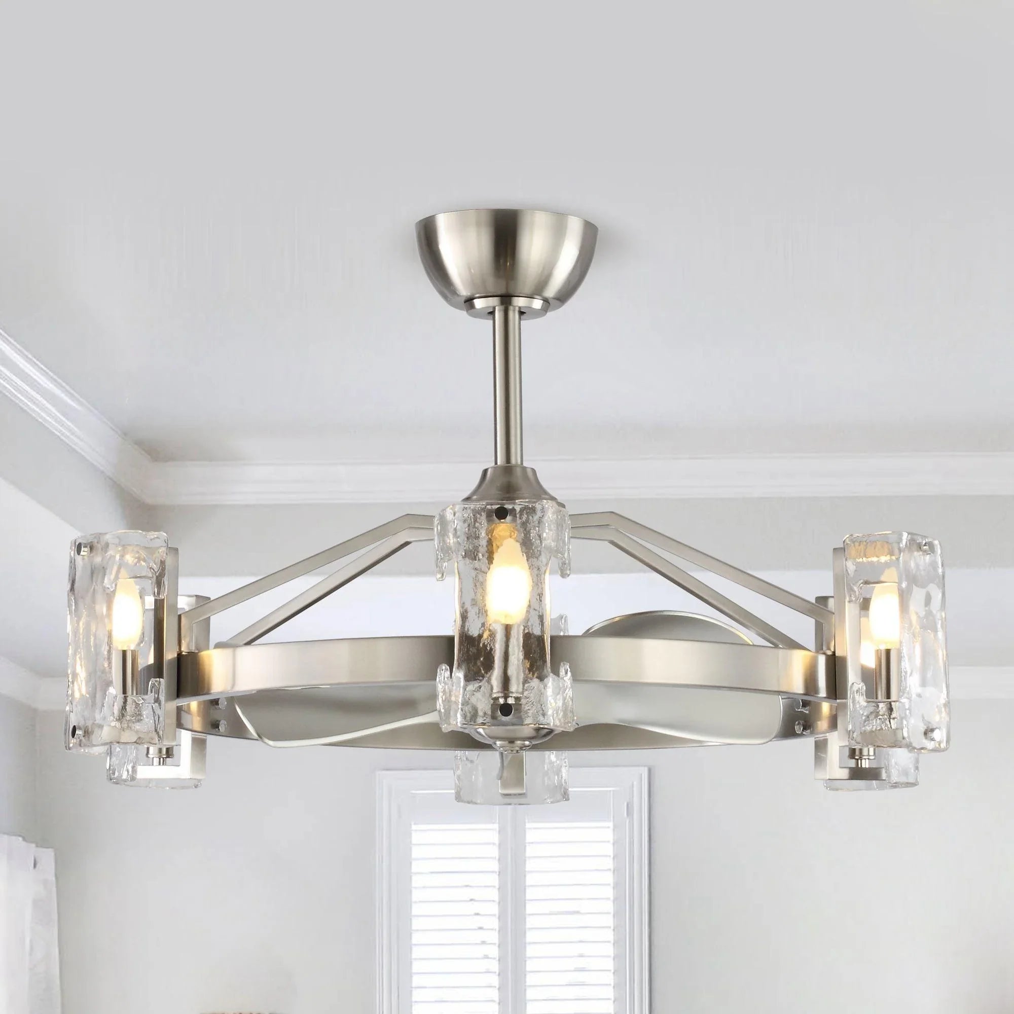 34" Bucholz Modern DC Motor Brushed Nickel Downrod Mount Reversible Ceiling Fan with LED Lighting and Remote Control