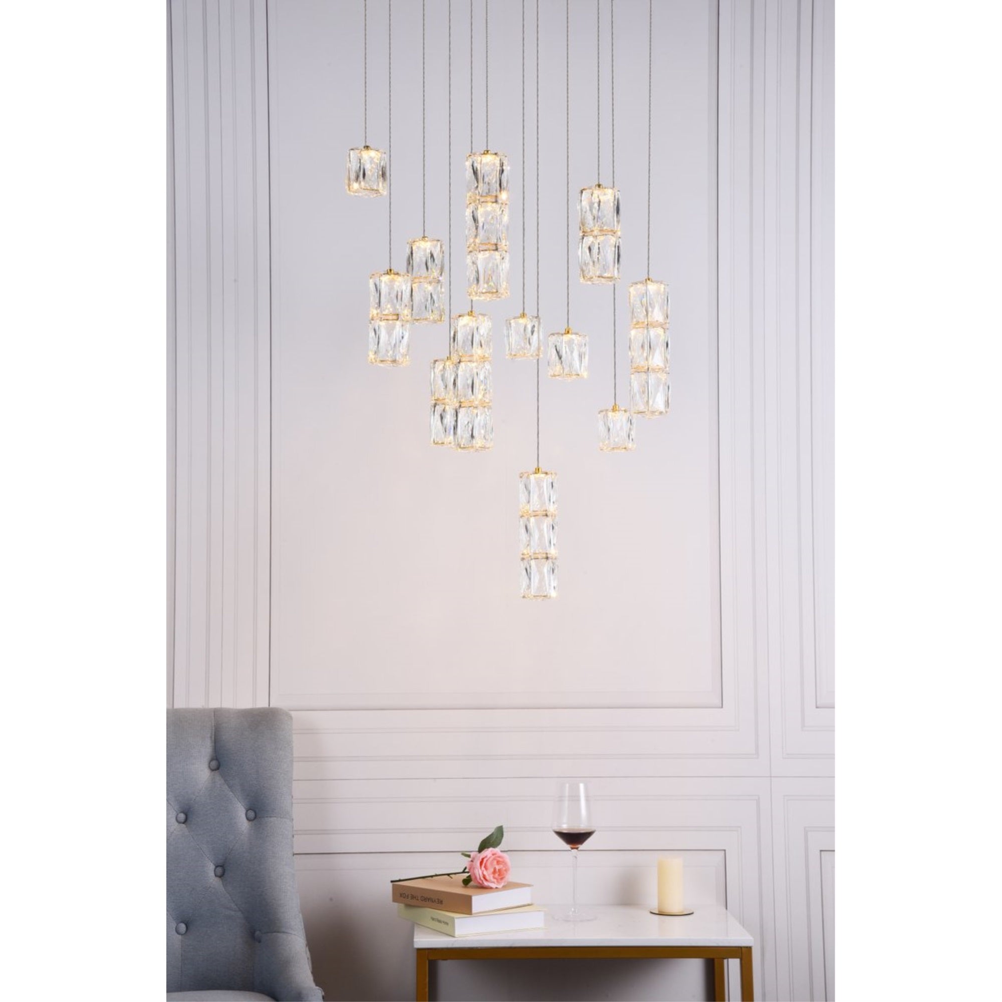 Elegant Lighting Gold Pendant Light 24inD x 9.2inH Metal Clear Crystal Model 3500D24G