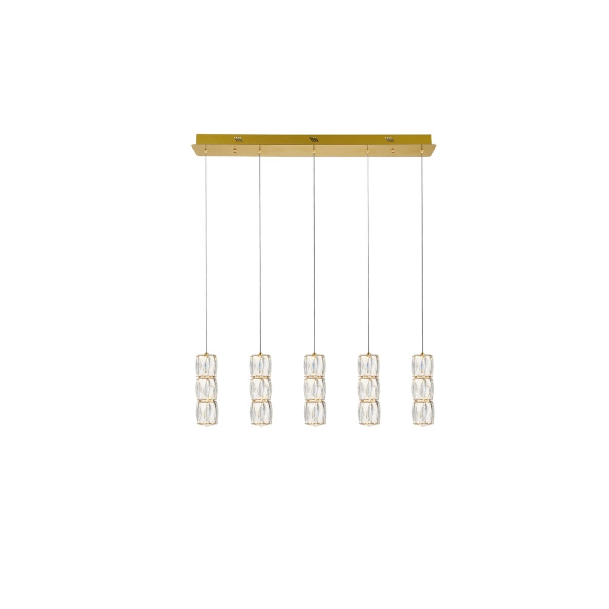 Elegant Lighting Gold Pendant Light with Clear Royal Cut Crystal, 36inL x 5inW x 9inH, Model 3500D5G