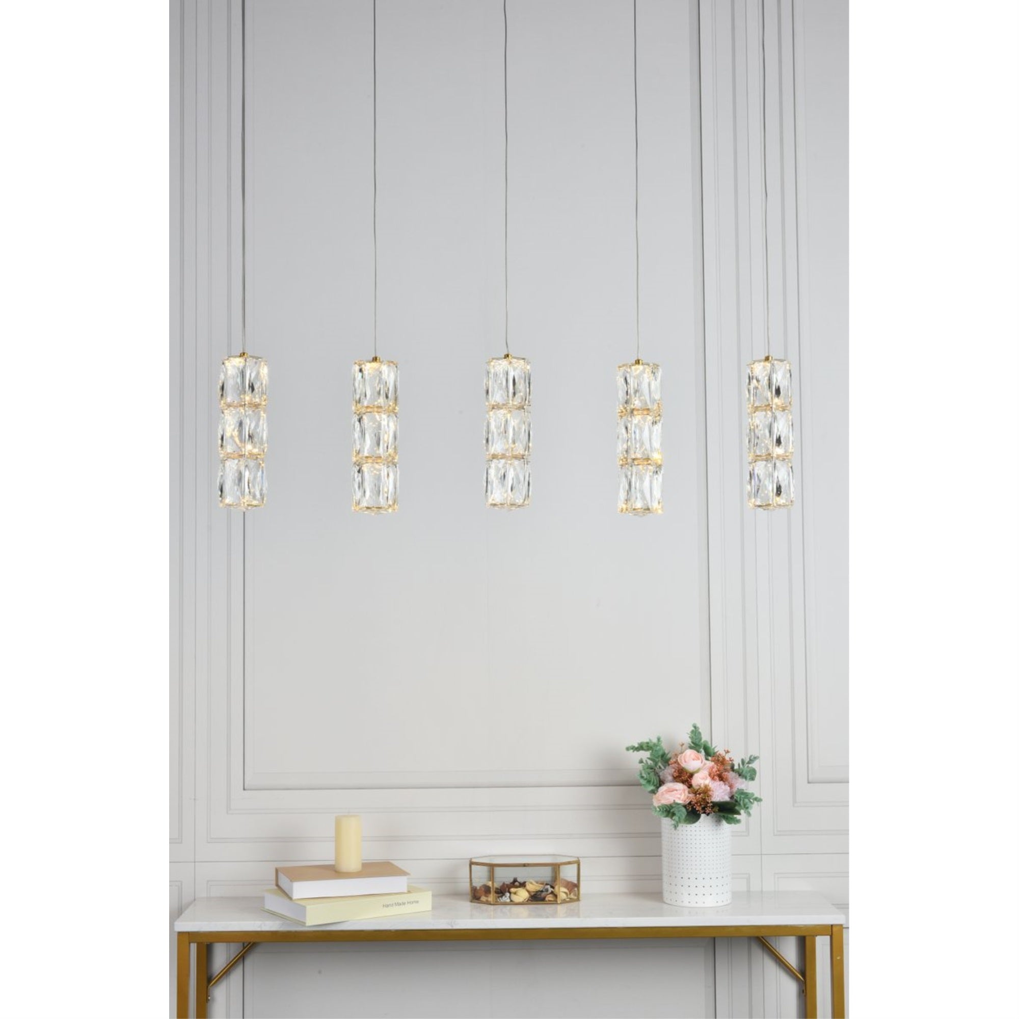 Elegant Lighting Gold Pendant Light with Clear Royal Cut Crystal, 36inL x 5inW x 9inH, Model 3500D5G