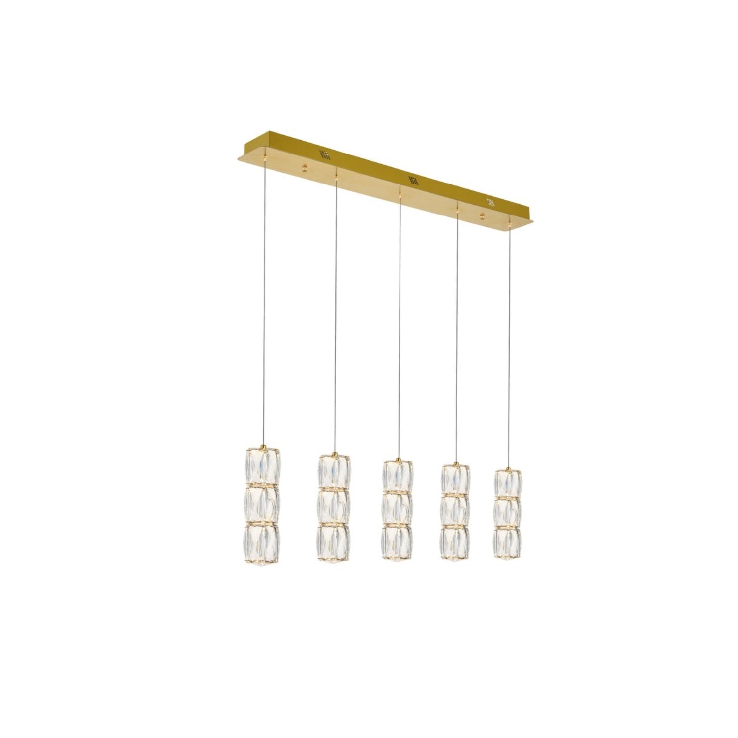 Elegant Lighting Gold Pendant Light with Clear Royal Cut Crystal, 36inL x 5inW x 9inH, Model 3500D5G