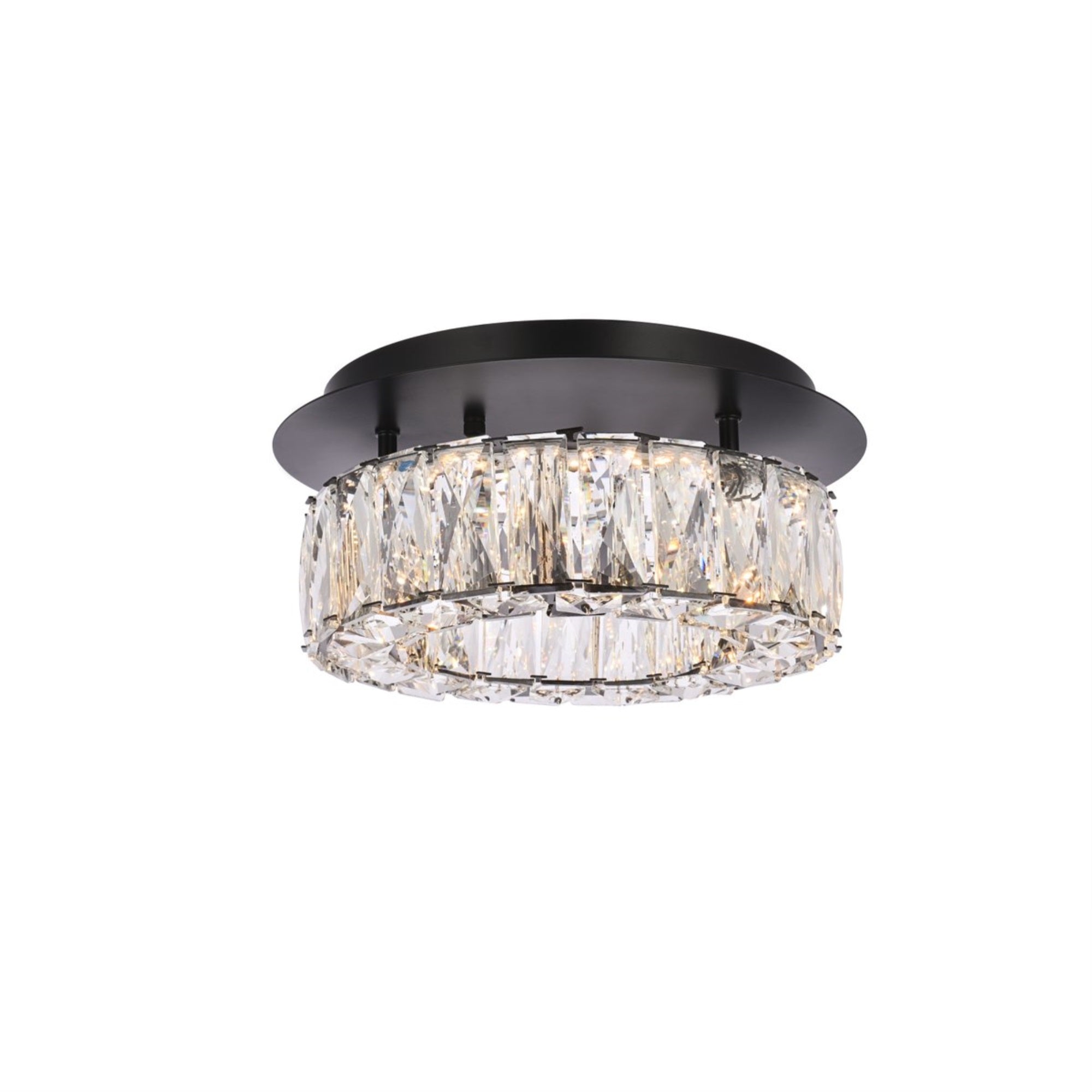 Elegant Lighting Monroe Flush Mount Light, 12in Black, Crystal, Model 3503F12BK