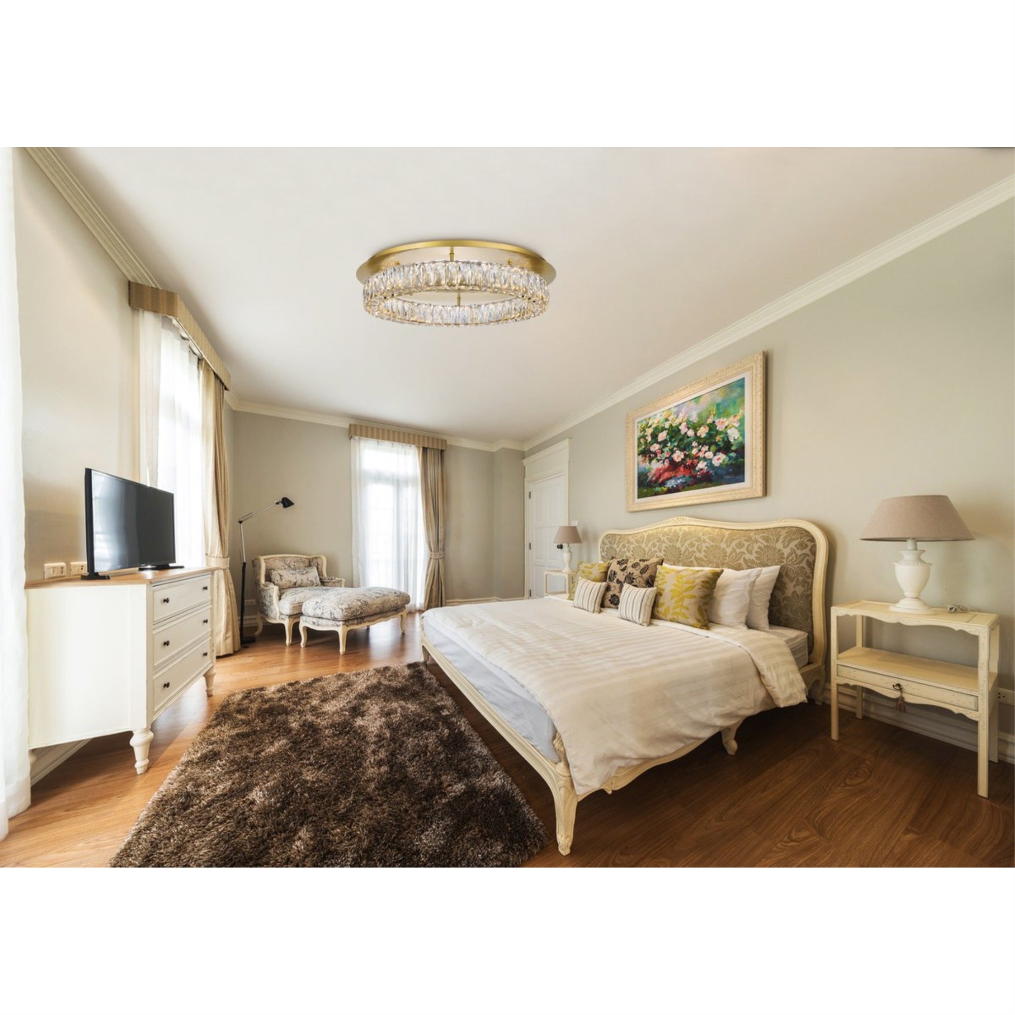 Elegant Lighting Gold Flush Mount Led Light With Clear Crystal, 25.6&quot; Modern Ceiling Fixture