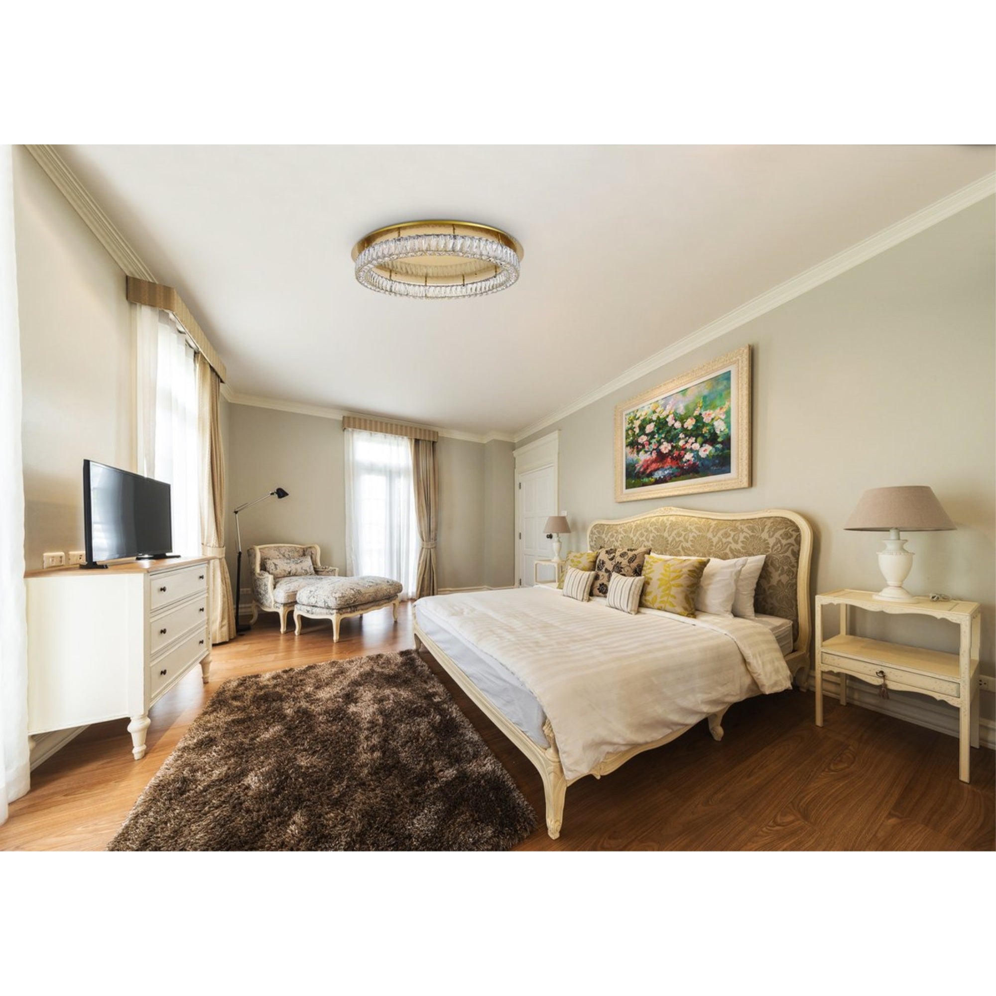 Elegant Lighting LED Flush Mount Light Gold 34inLx34inWx5.1inH Stainless Steel, Wood, Glass, Crystal Model 3503F33G
