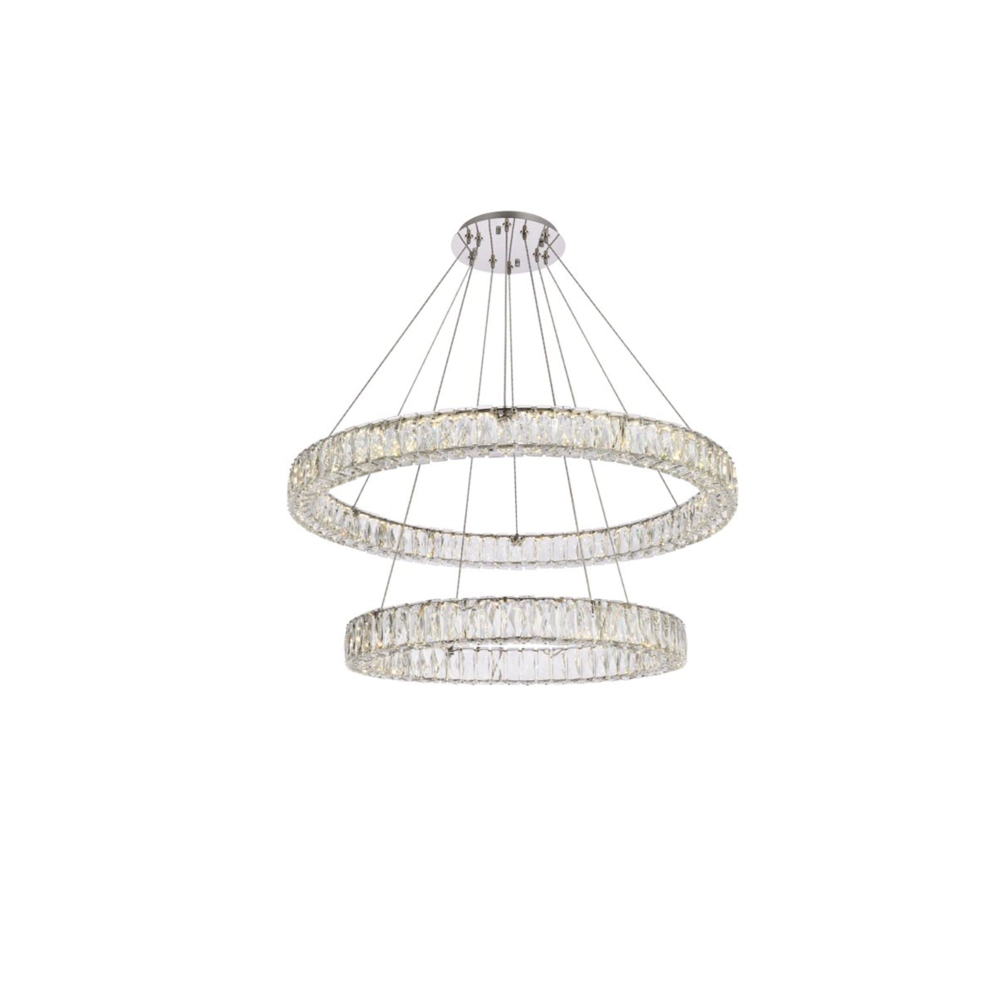 Elegant Lighting Indoor Modern Bright Home Decorative Ceiling Lighting Monroe 36 Inch Led Double Ring Chandelier - Chrome