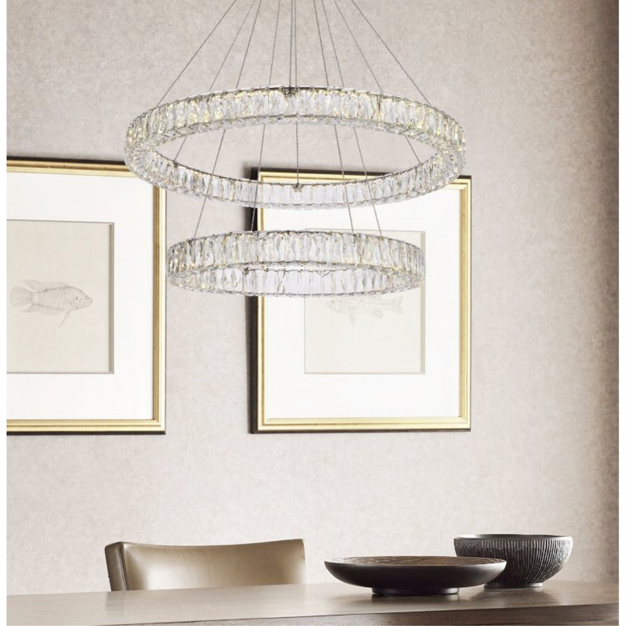Elegant Lighting Indoor Modern Bright Home Decorative Ceiling Lighting Monroe 36 Inch Led Double Ring Chandelier - Chrome