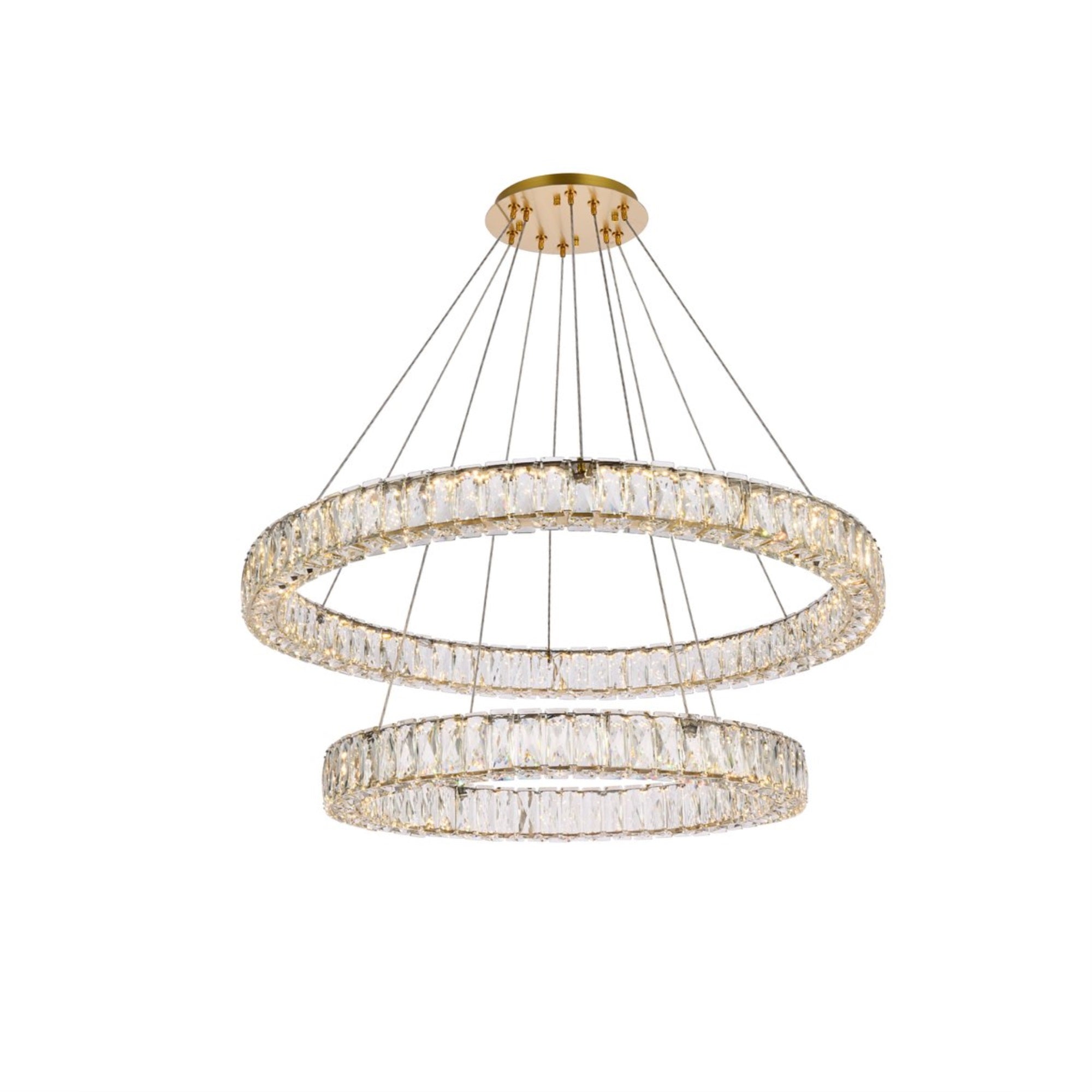 Elegant Lighting LED Double Ring Chandelier, 36inx36inx12in, Gold, Metal and Crystal, Model 3503G36G