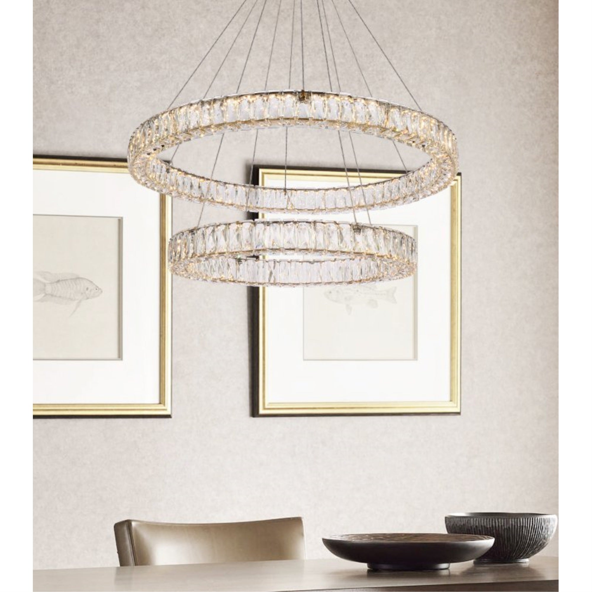 Elegant Lighting LED Double Ring Chandelier, 36inx36inx12in, Gold, Metal and Crystal, Model 3503G36G