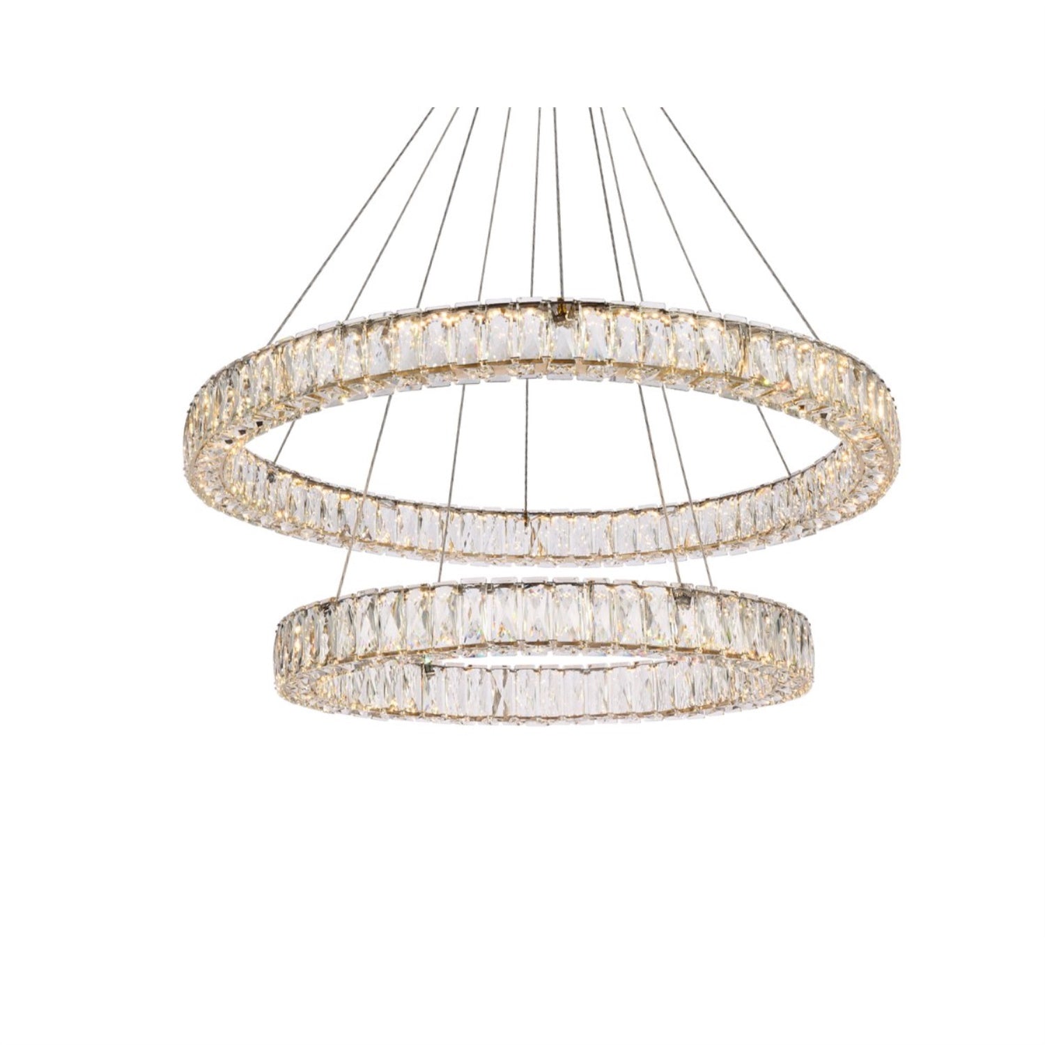 Elegant Lighting LED Double Ring Chandelier, 36inx36inx12in, Gold, Metal and Crystal, Model 3503G36G
