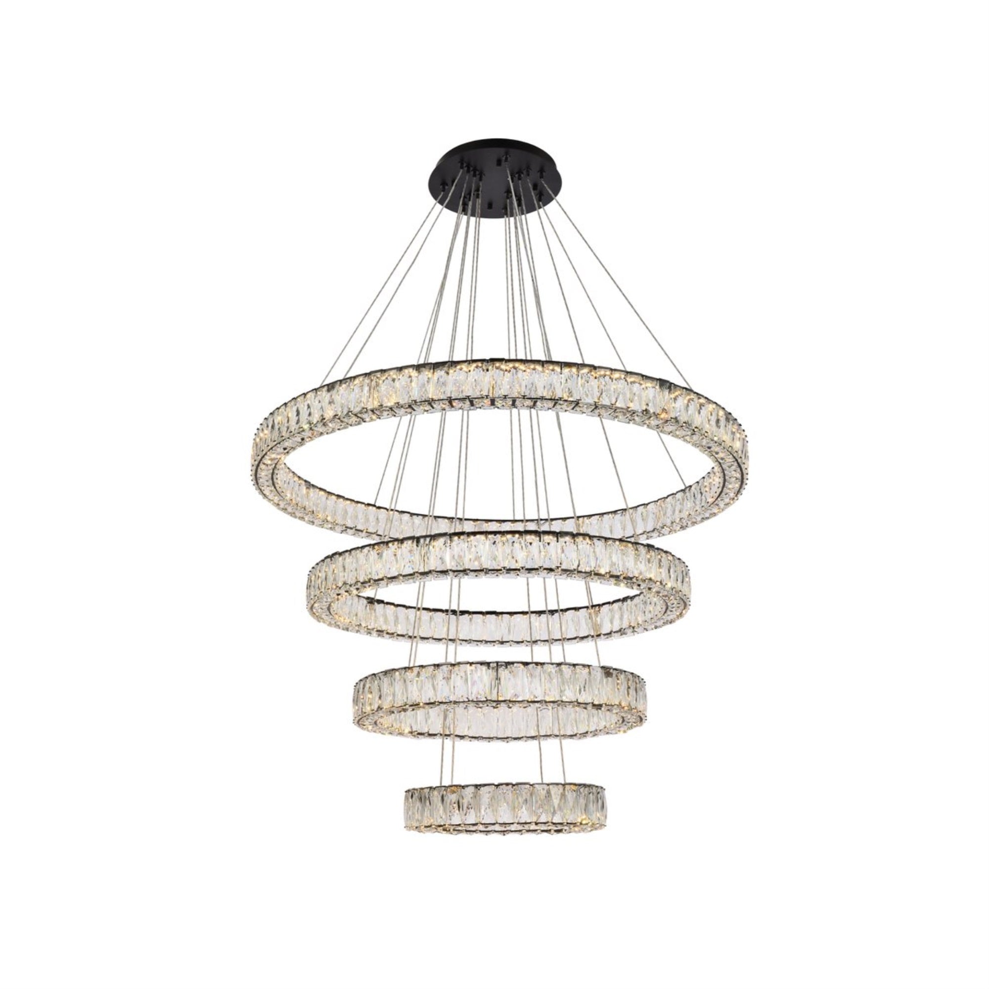 Monroe 41 inch LED four ring chandelier in black