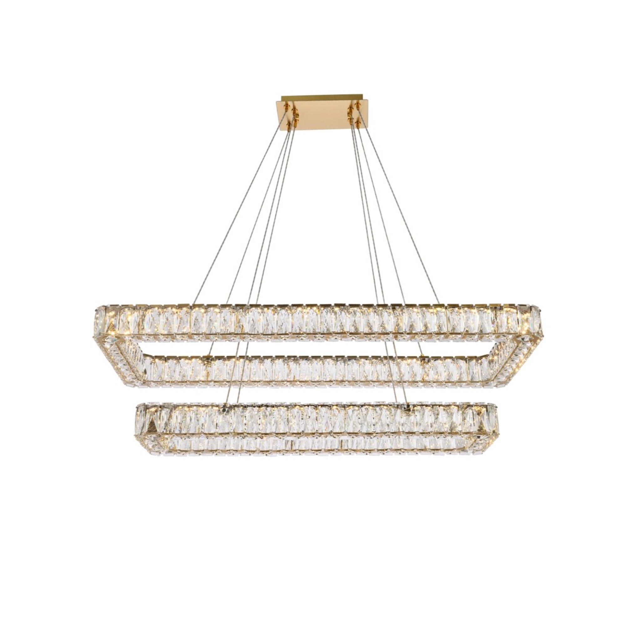 Elegant Lighting Monroe 42&quot; Led Double Rectangle Pendant In Gold