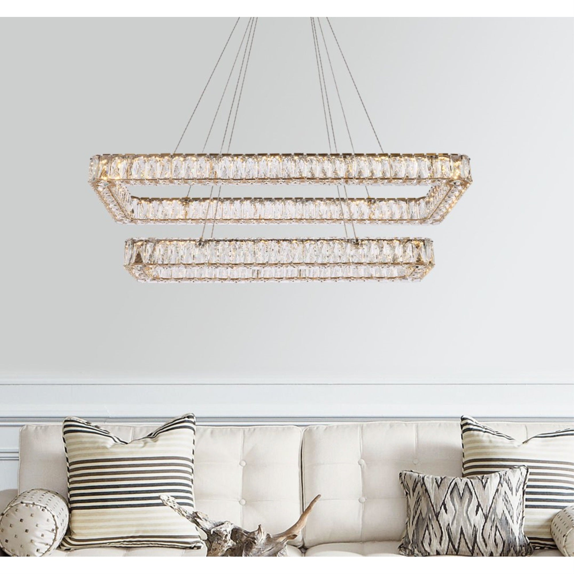 Elegant Lighting Monroe 42&quot; Led Double Rectangle Pendant In Gold