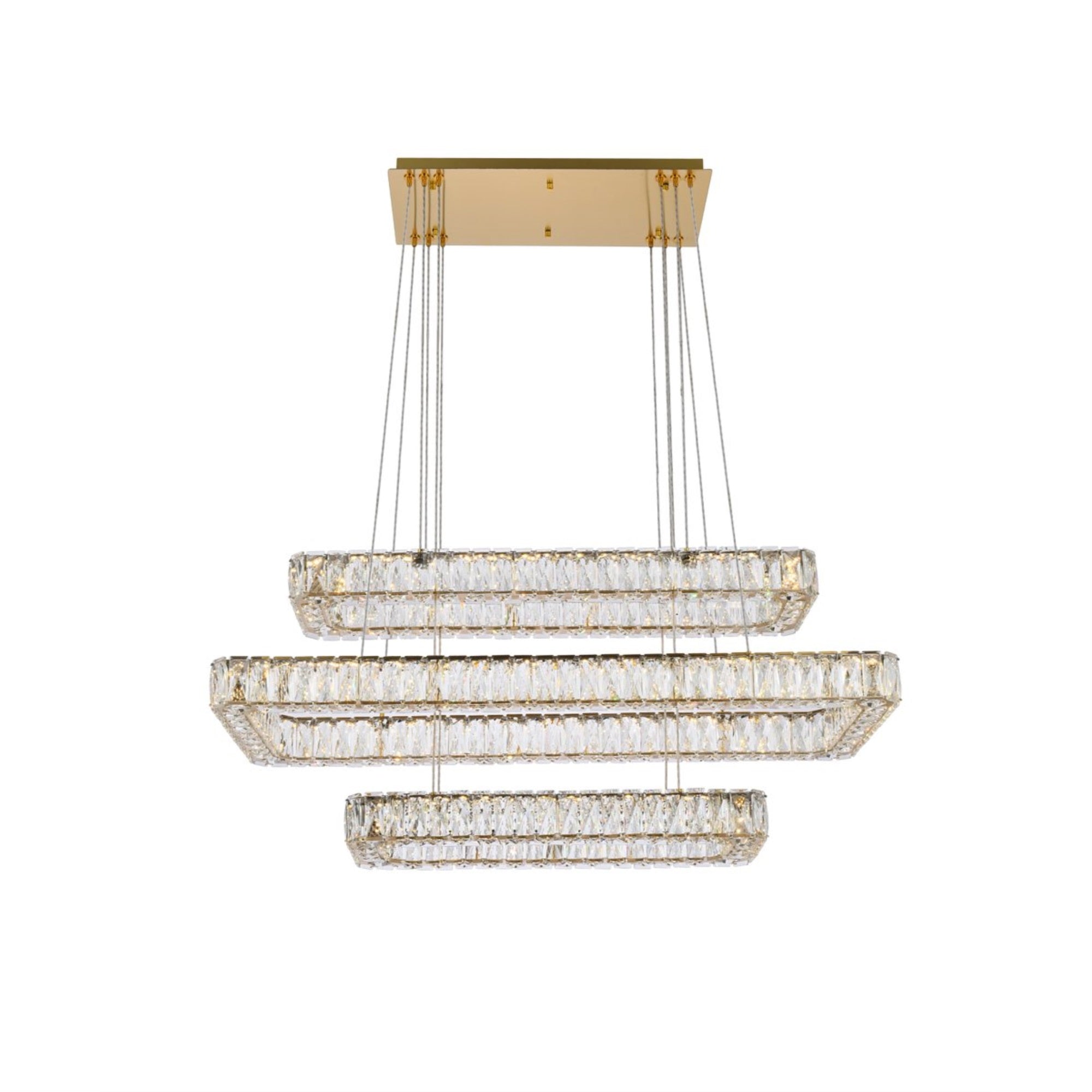 Monroe 42 inch LED triple rectangle pendant in gold