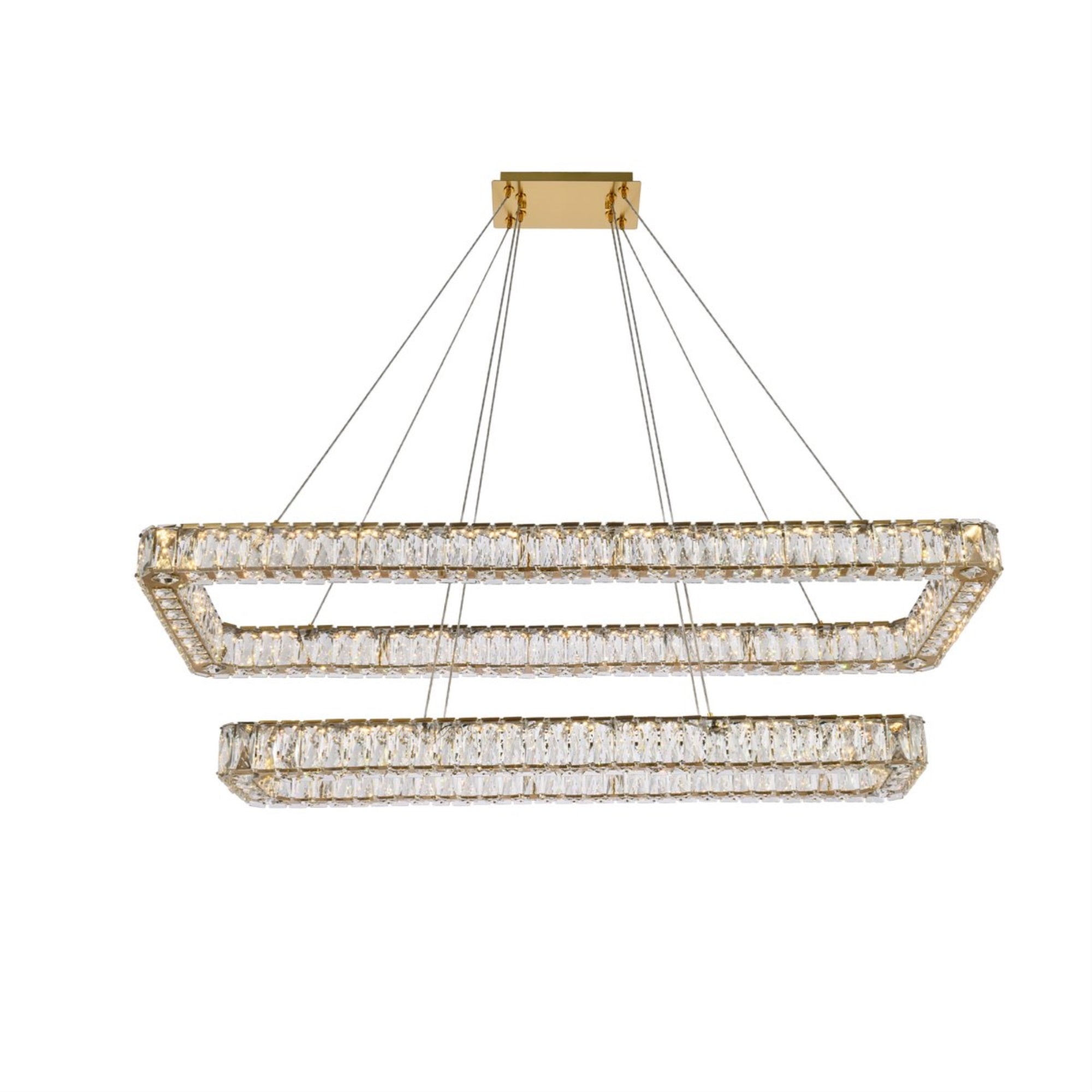 Elegant Lighting Monroe 50in LED Double Rectangle Pendant, Gold - Metal and Crystal, Model 3504G50L2G