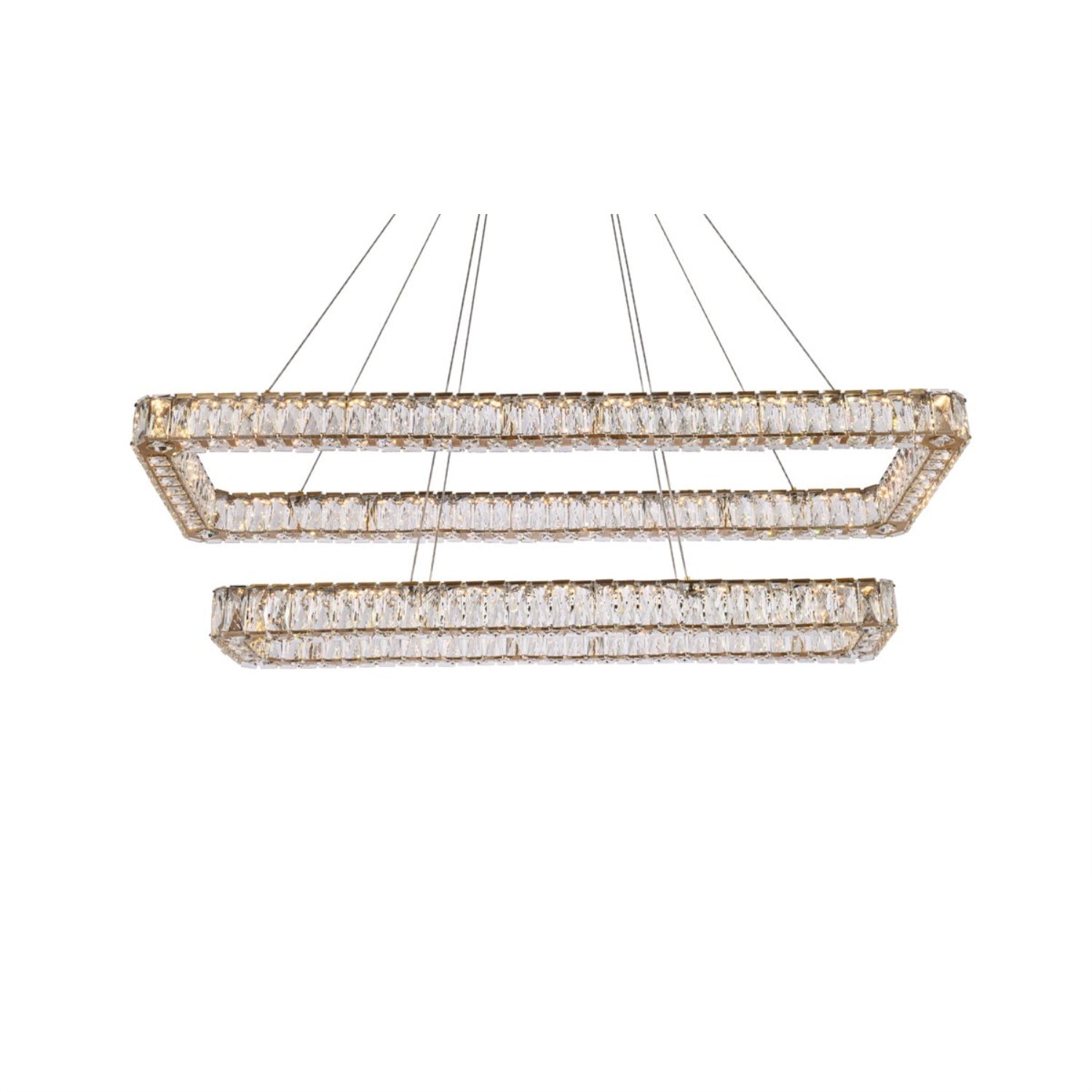 Elegant Lighting Monroe 50in LED Double Rectangle Pendant, Gold - Metal and Crystal, Model 3504G50L2G