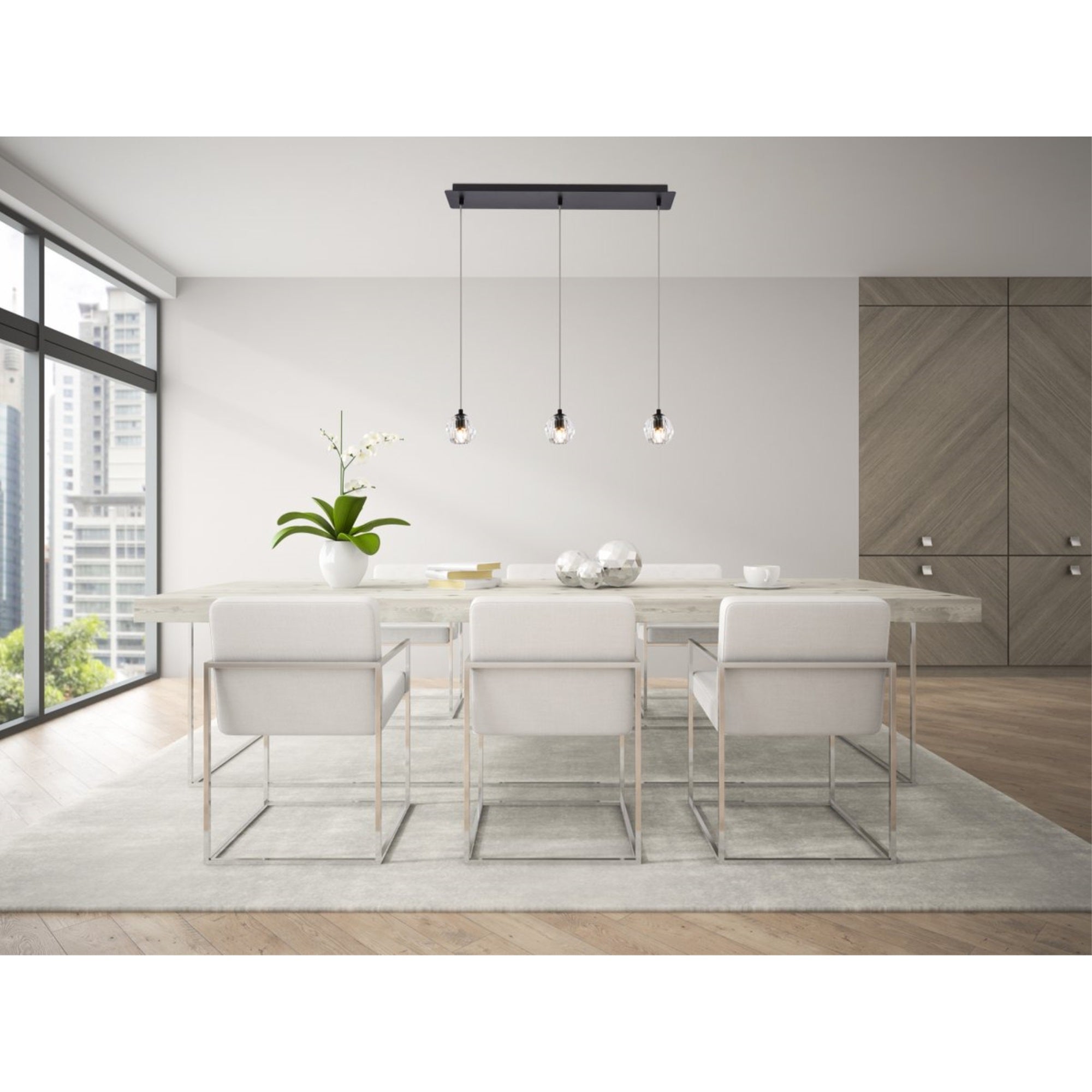 Elegant Lighting Eren Adjustable 3-Light Pendant - Black Stainless Steel - Model 3505D28BK - Ideal for Living Room, Kitchen, Bedroom, Hallway