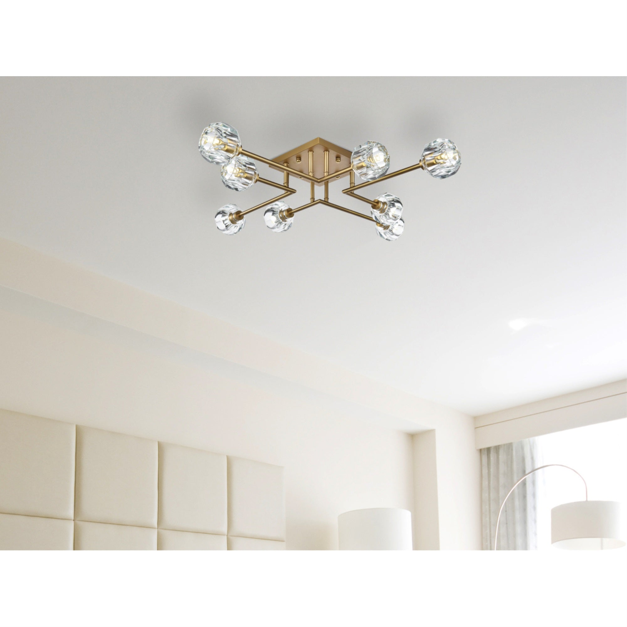 Elegant Lighting Eren 8-Light Metal & Crystal Flush Mount In Satin Gold/Clear
