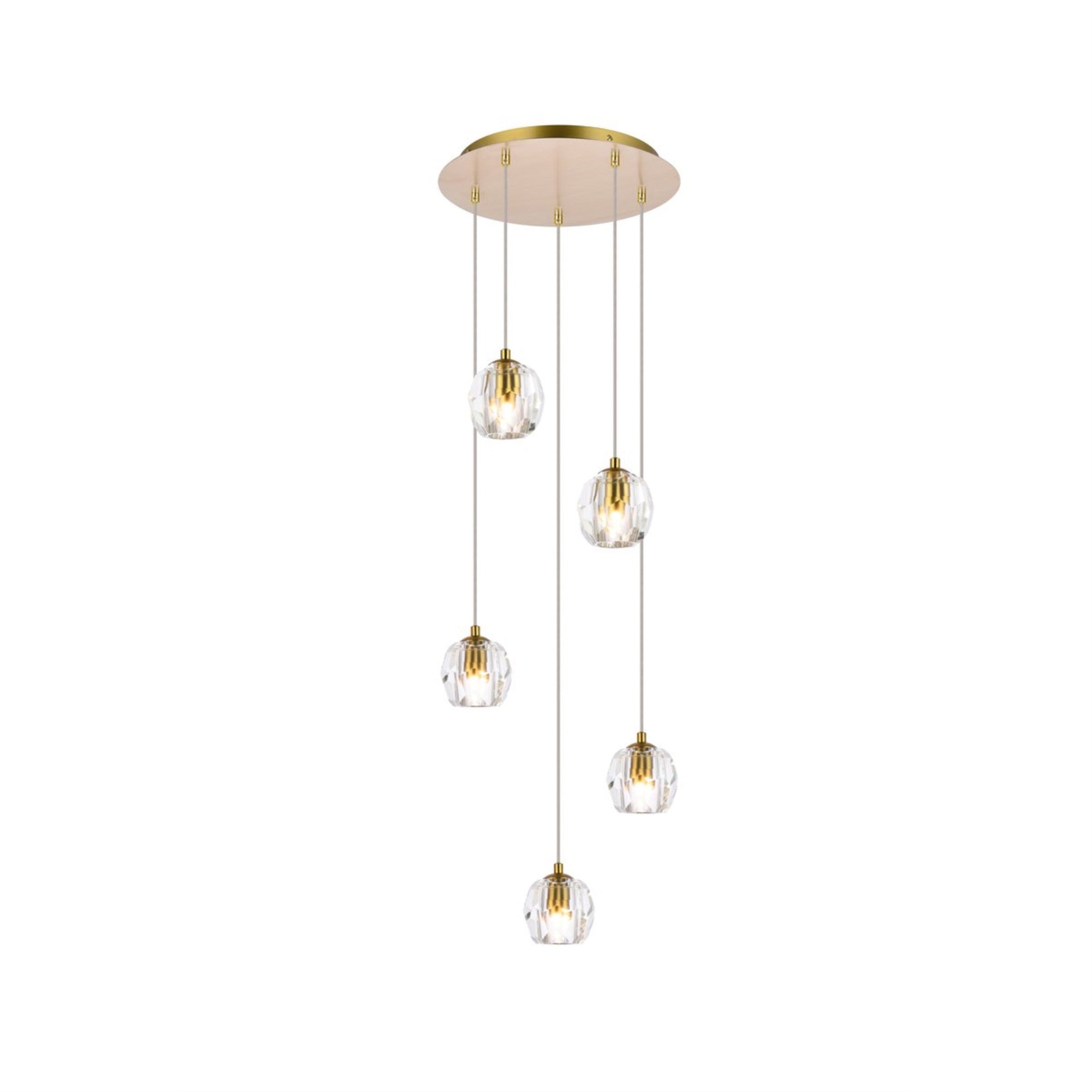 Elegant Lighting Eren 5-Light Pendant, Adjustable, Stainless Steel & Crystal, Gold, Model 3505G12G