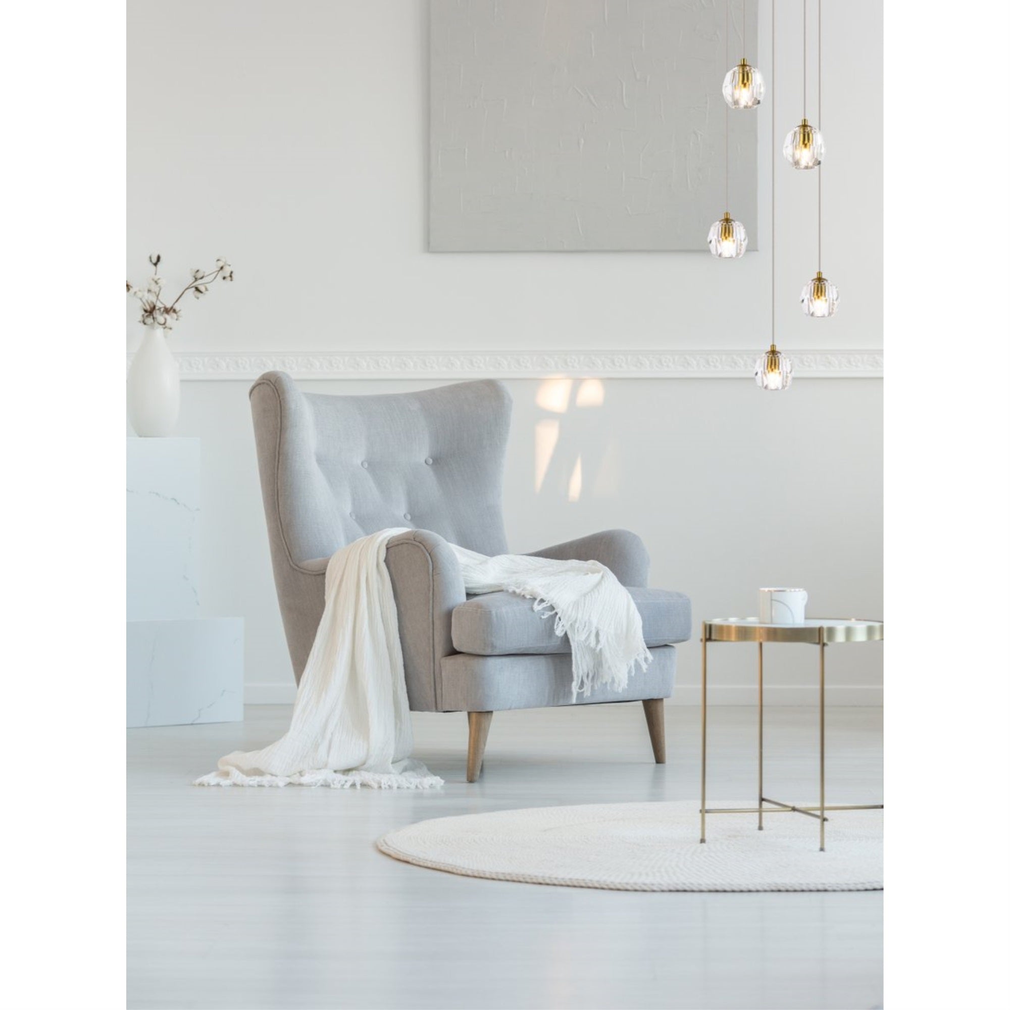 Elegant Lighting Eren 5-Light Pendant, Adjustable, Stainless Steel & Crystal, Gold, Model 3505G12G