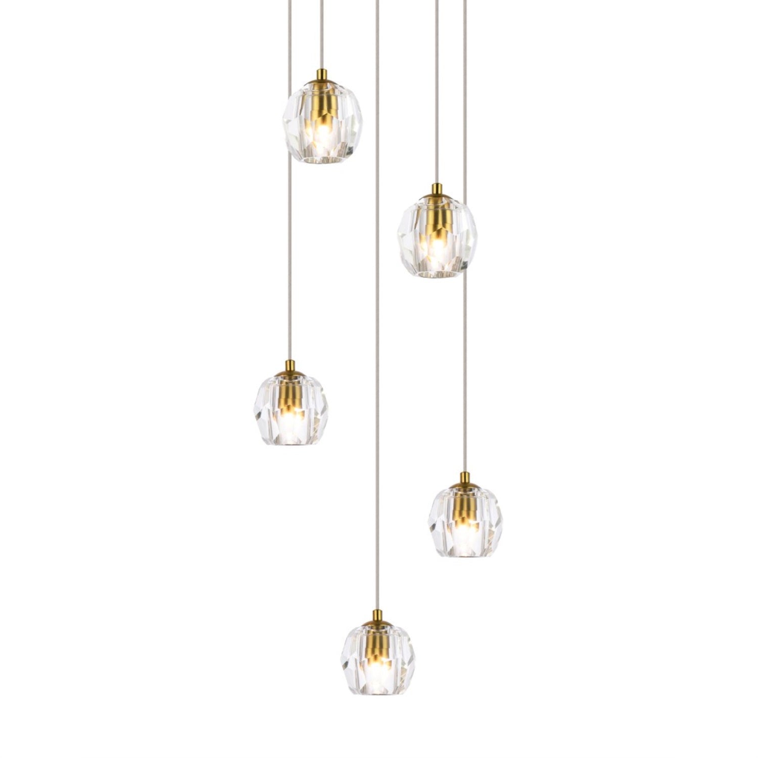 Elegant Lighting Eren 5-Light Pendant, Adjustable, Stainless Steel & Crystal, Gold, Model 3505G12G