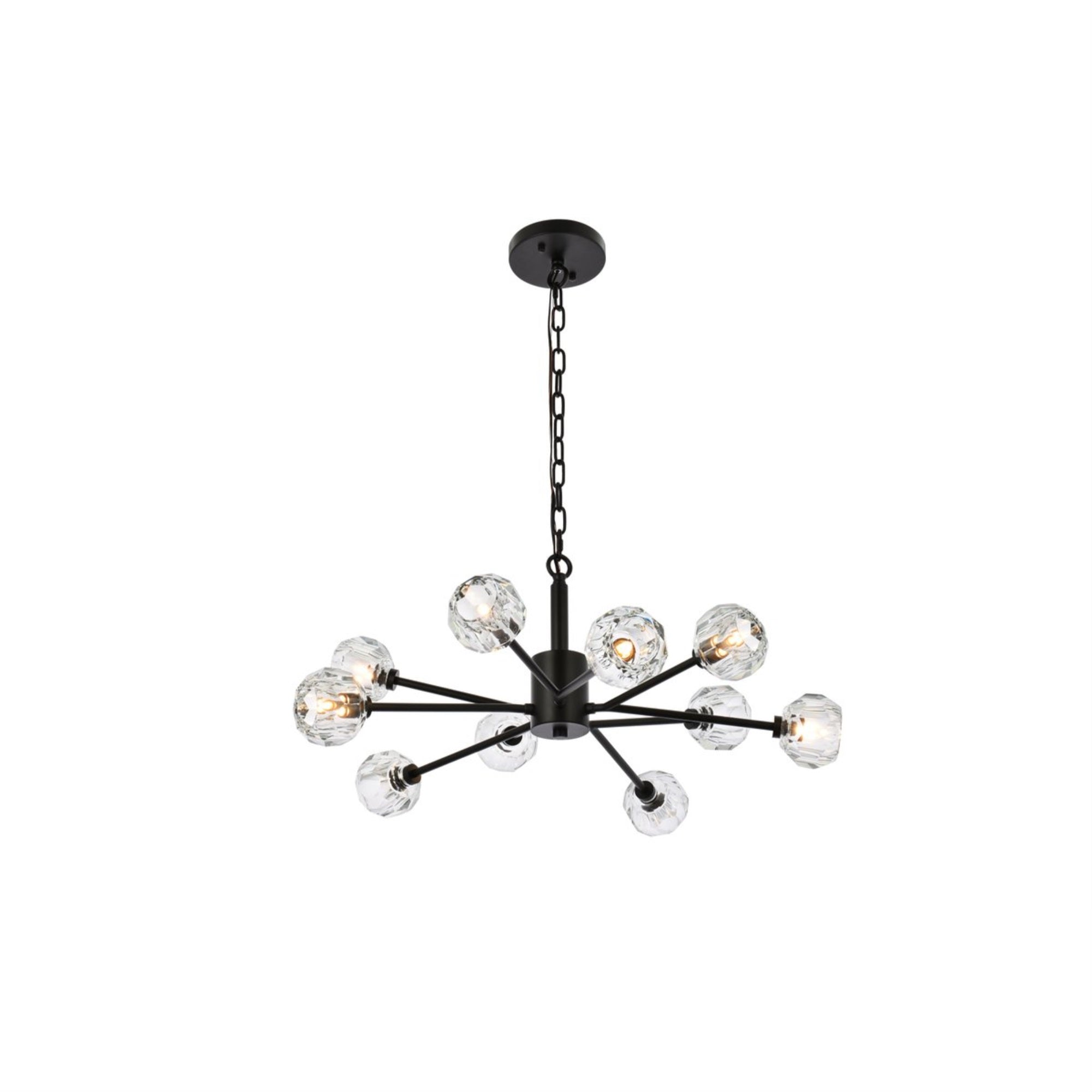 Elegant Lighting Graham 10 Light Pendant, Iron, 12x30x30, Black, Model 3509D29BK