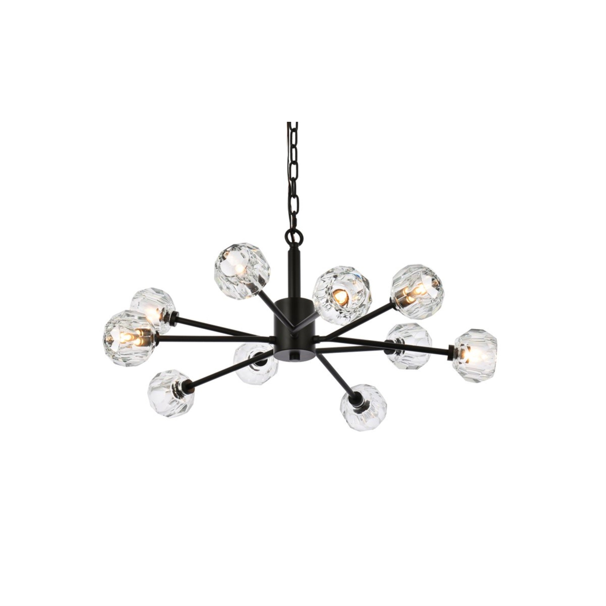 Elegant Lighting Graham 10 Light Pendant, Iron, 12x30x30, Black, Model 3509D29BK