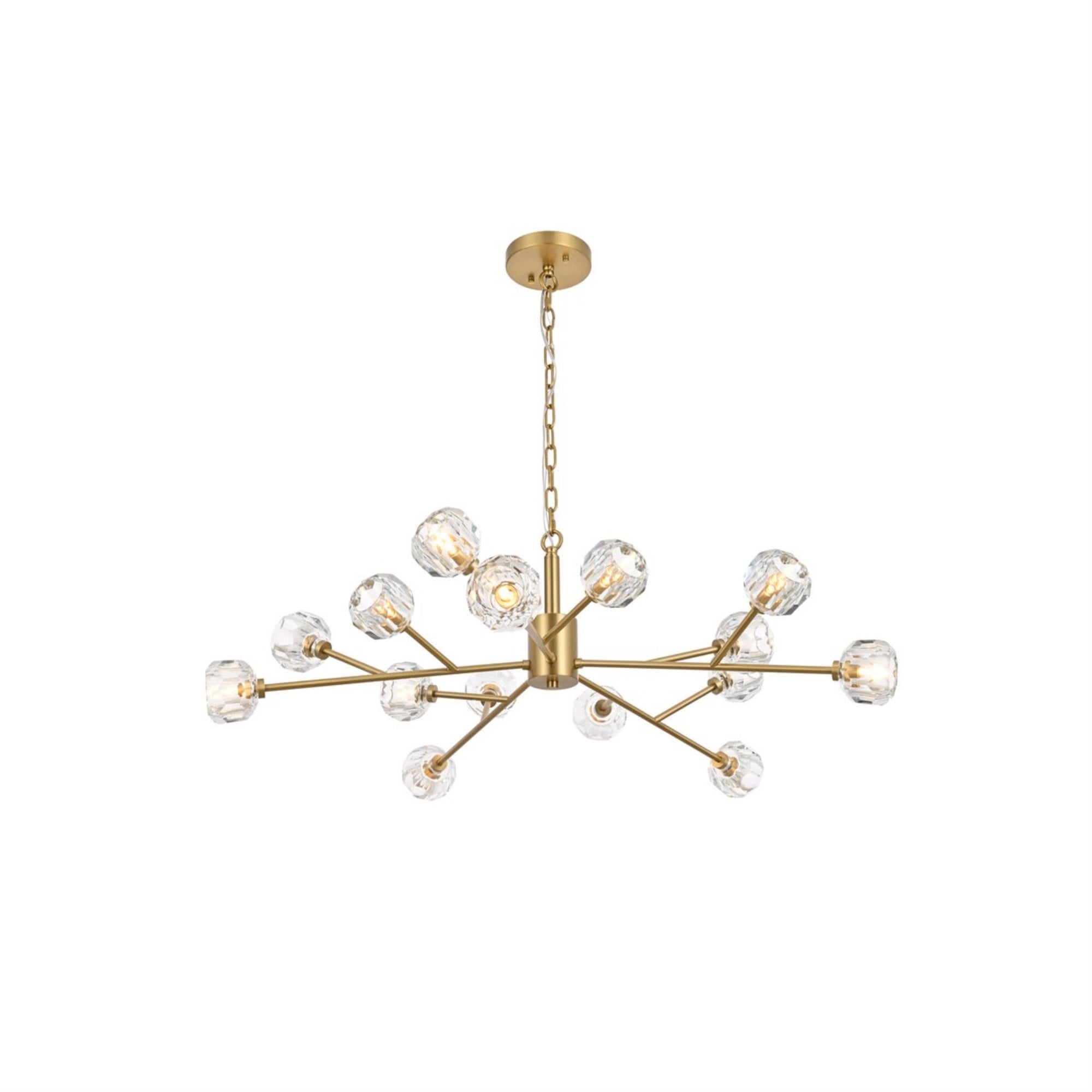 Elegant Lighting Graham Pendant Light, 15 Lights, Iron, 13x42x42 inches, Gold, Model 3509D42G