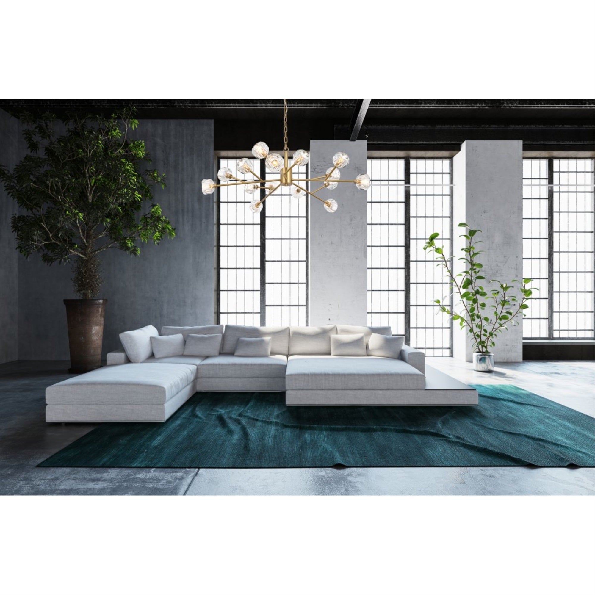 Elegant Lighting Graham Pendant Light, 15 Lights, Iron, 13x42x42 inches, Gold, Model 3509D42G