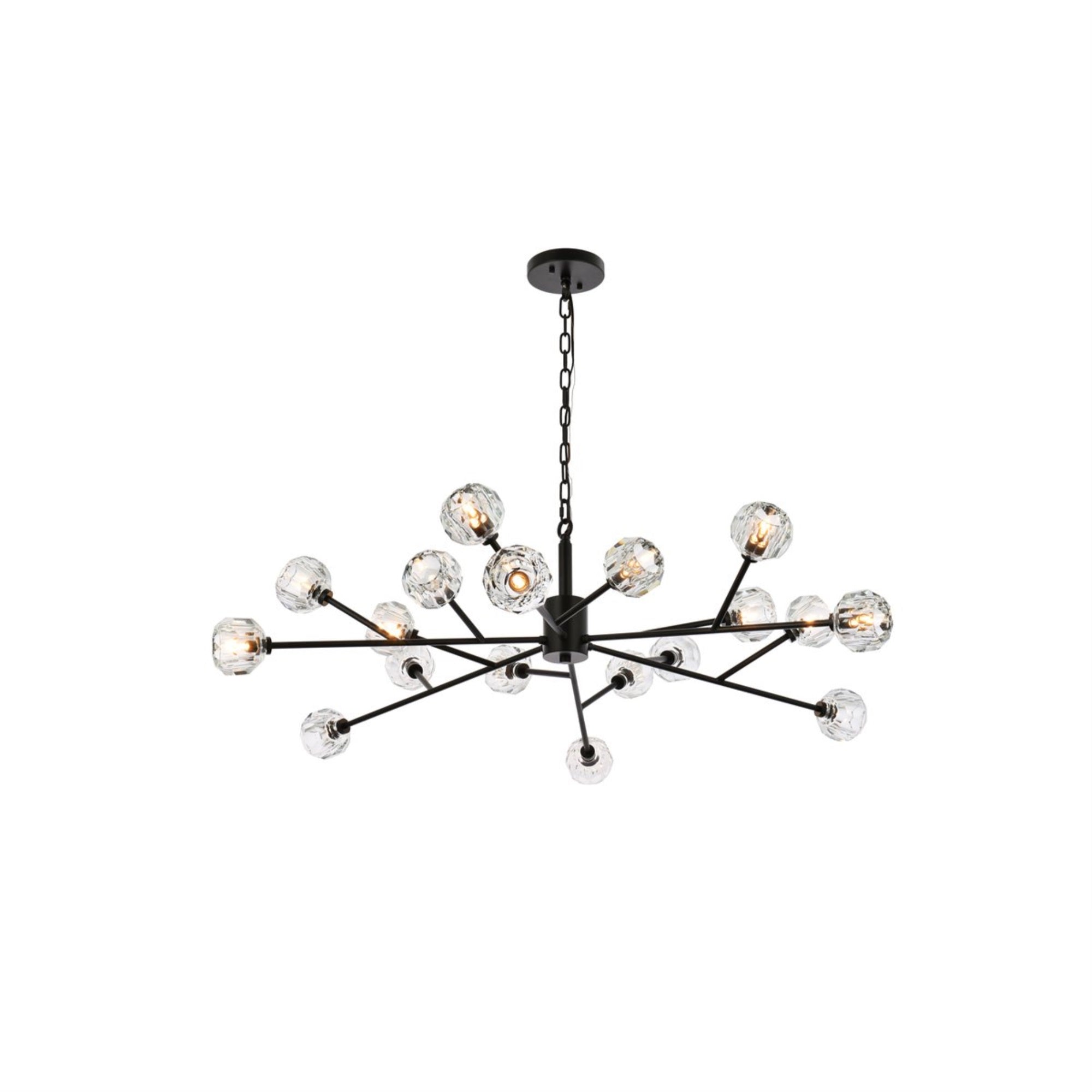 Elegant Lighting Graham Pendant Light, 18 Lights, Iron, 13x48x48, Black, Model 3509D48BK
