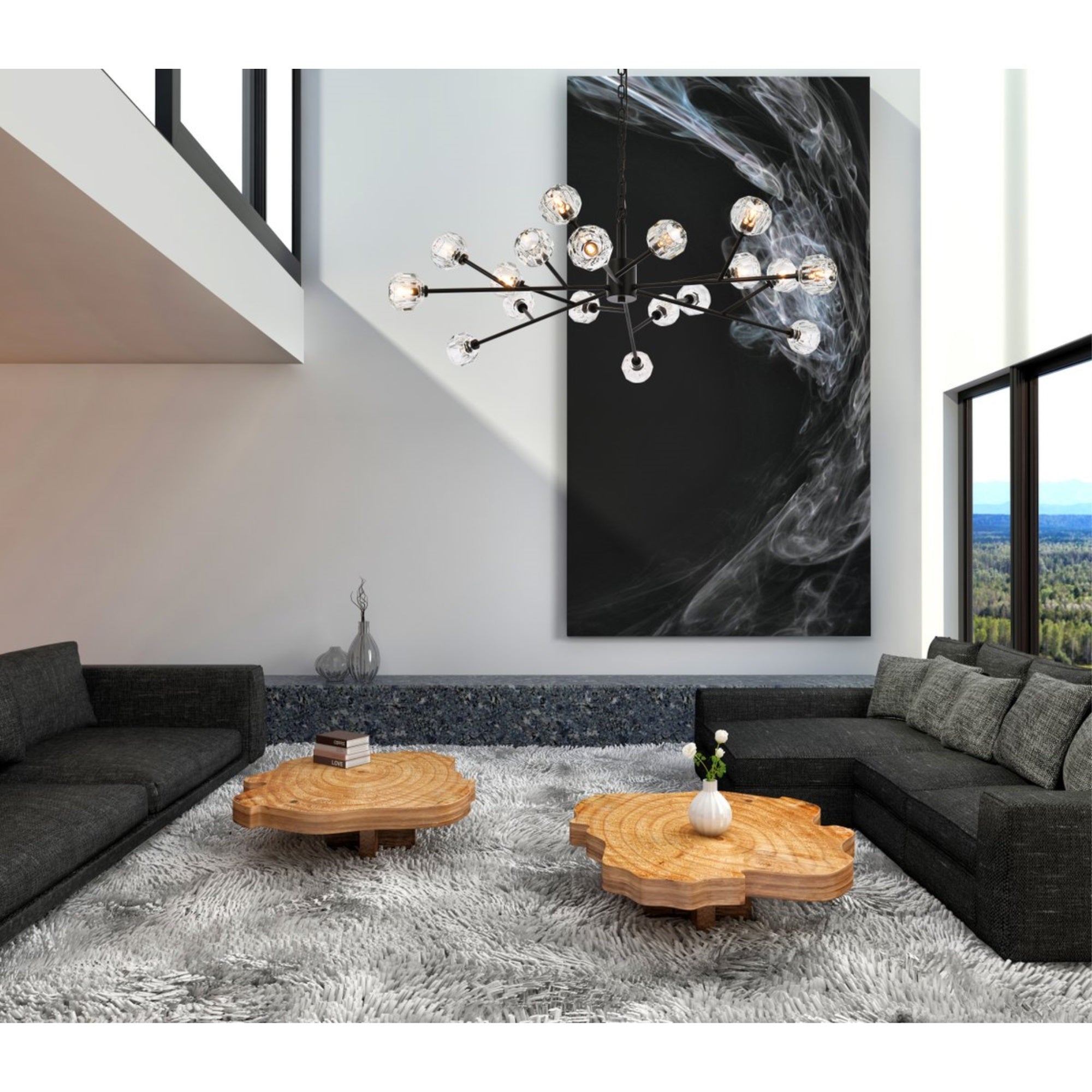 Elegant Lighting Graham Pendant Light, 18 Lights, Iron, 13x48x48, Black, Model 3509D48BK