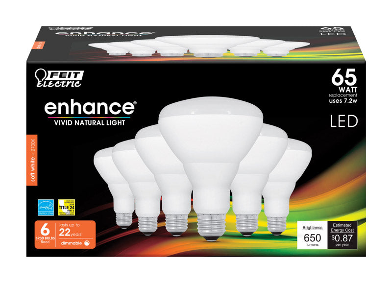 Feit Electric BR30 LED Light Bulb, 65W Equivalent, Dimmable, 650 Lumens, E26, 2700K Soft White, 6 Pack, Model BR30