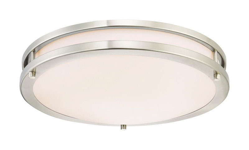 6401200 Lauderdale 15-3/4-Inch Dimmable Led Indoor Flush Mount Ceiling Fixture, Brushed Nickel Finish With White Acrylic Shade