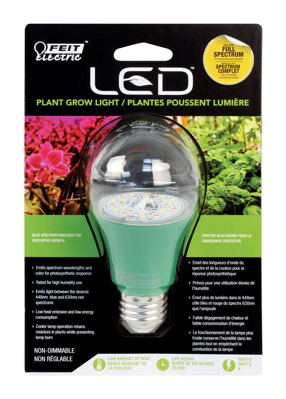 Feit Electric A19 Grow Light Bulb, Full Spectrum, 60W Equivalent, Non-Dimmable, 1 Count, Green
