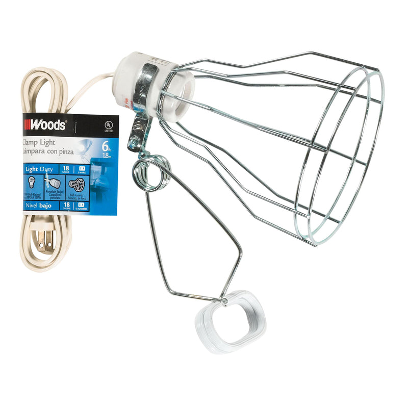 Woods 0324 18/2 Gauge Brooder And 150-Watt Heat Lamp With Wire Grill And Clamp, 6-Foot, Black