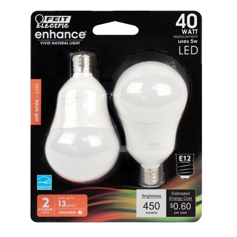Feit Electric A15 E12 LED Light Bulb 40W Model BPA1540C/927CA/2, 2 Count