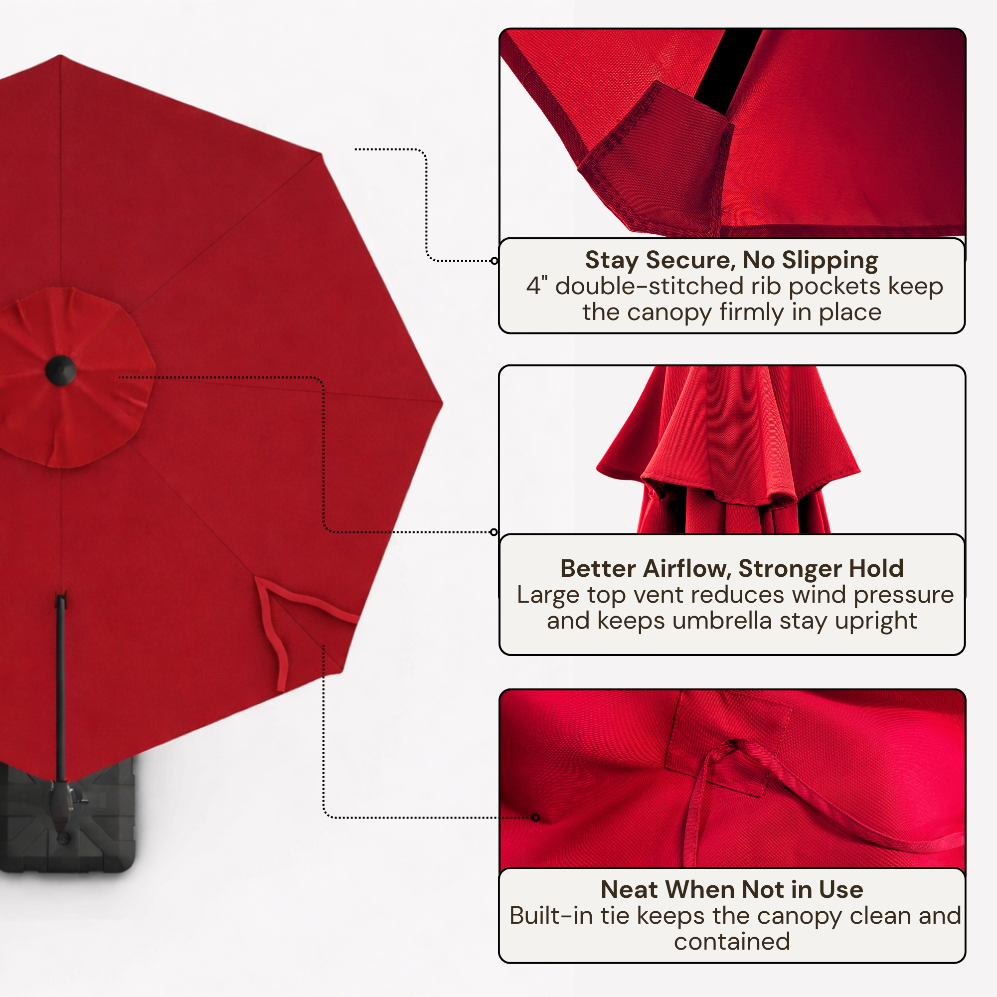 11ft Cantilever Umbrella Replacement Canopy Supported Bar 8 Ribs Red