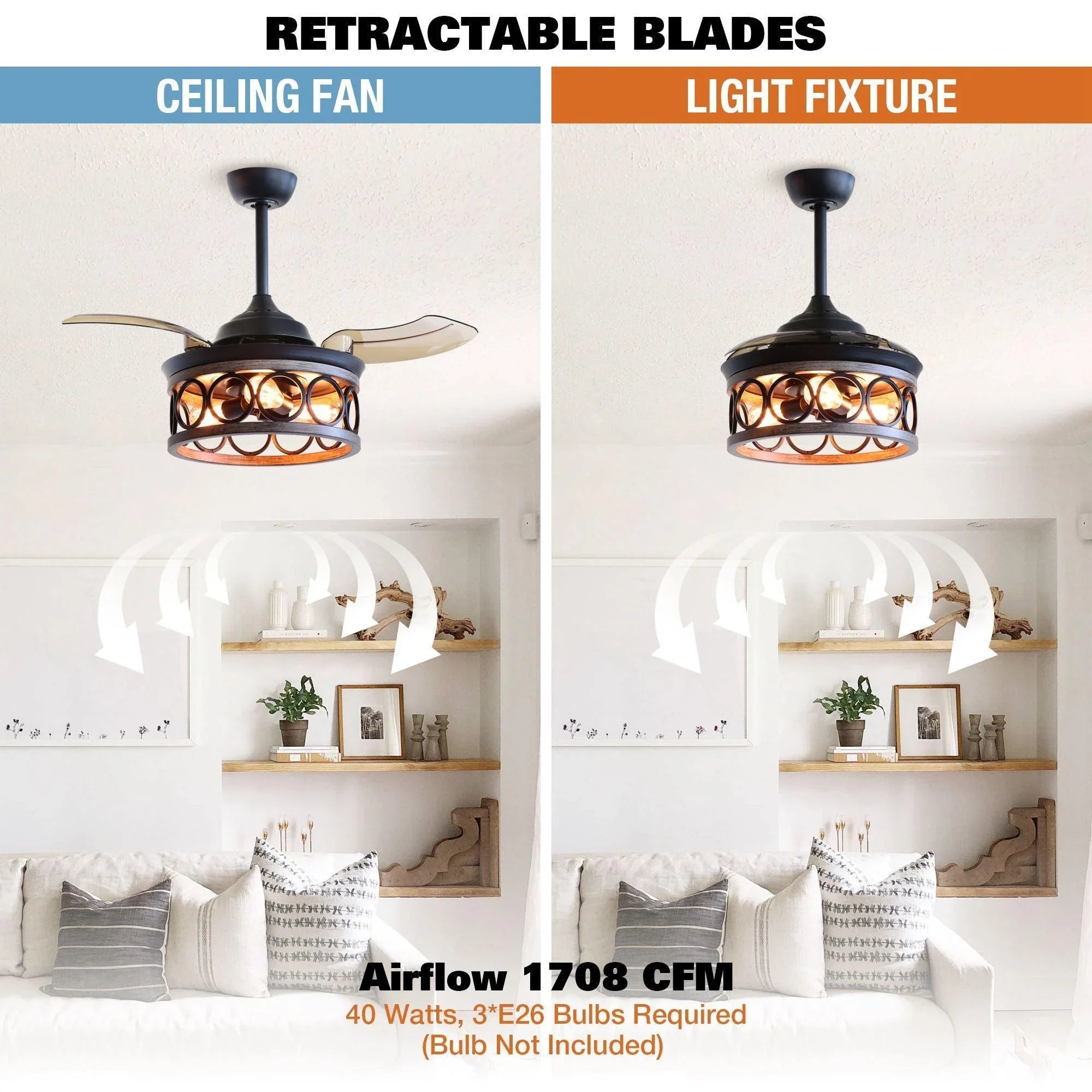 36" Mirelle Farmhouse Downrod Mount Ceiling Fan with Lighting and Remote Control