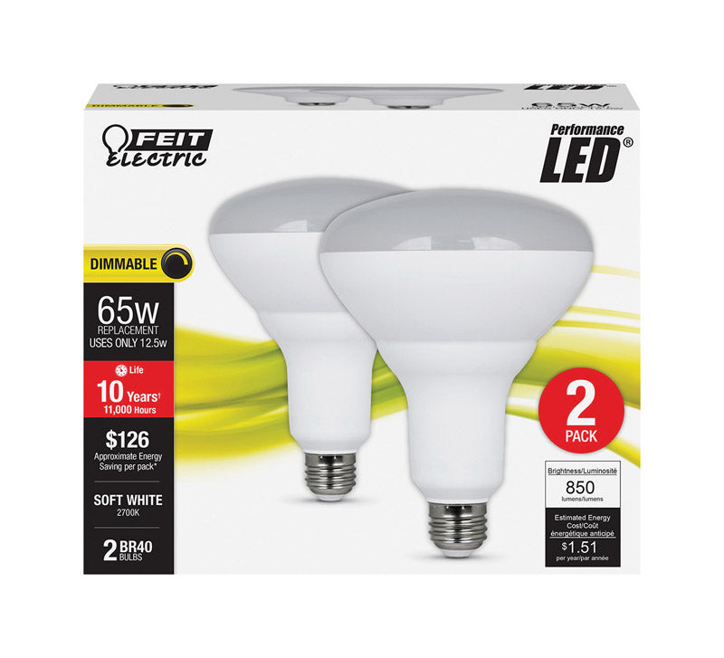 Feit Electric Led Br40 Bulbs, Dimmable, 65W Equivalent, 10 Year Life, 850 Lumens, E26 Base, 2700K Soft White, Flood Lights, Recessed Can Light Bulbs, Damp Rated, Ul Listed, 2 Pack, Br40Dm/10Kled/2