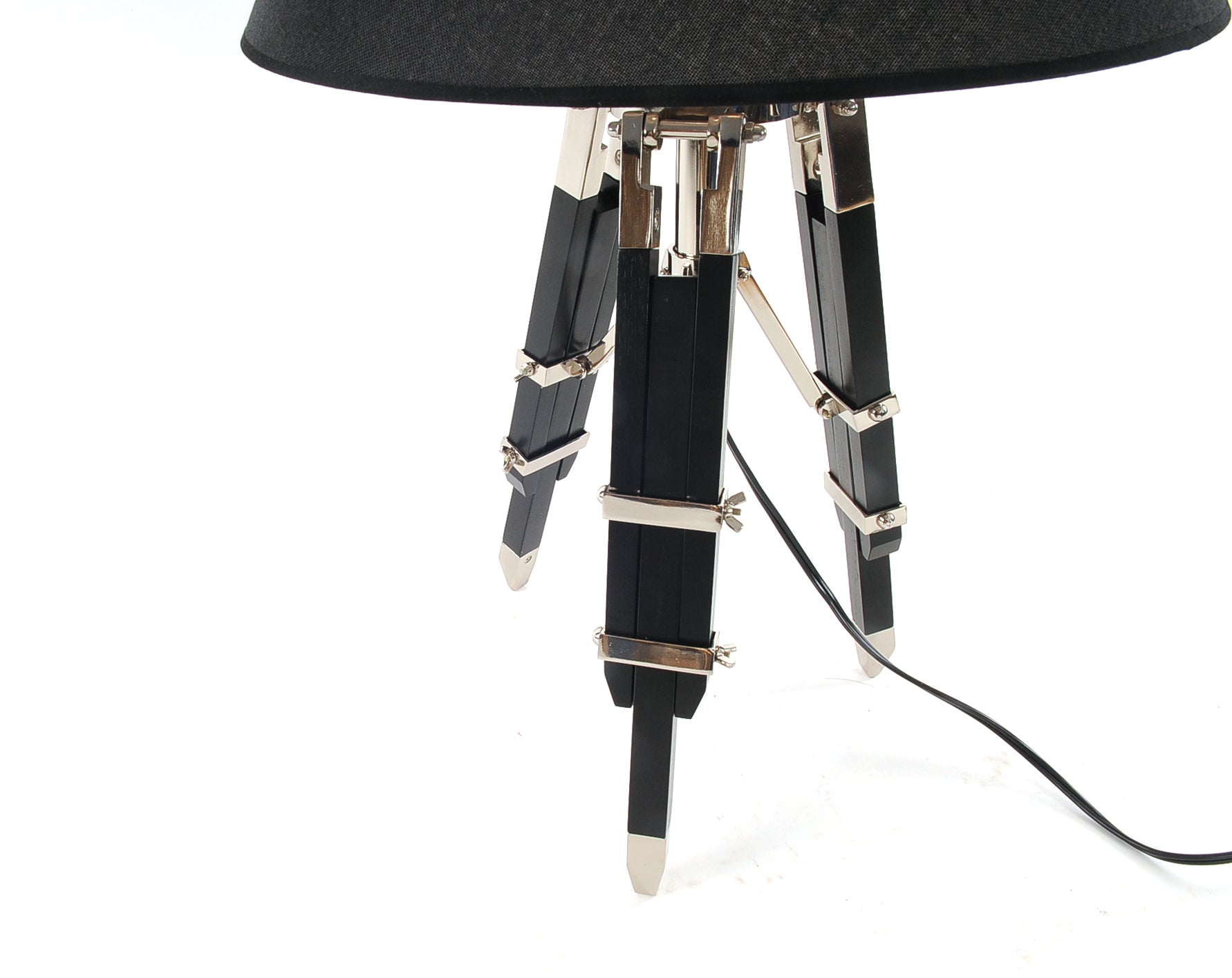 26'' Black Metal Tripod Table Lamp With Black Shade