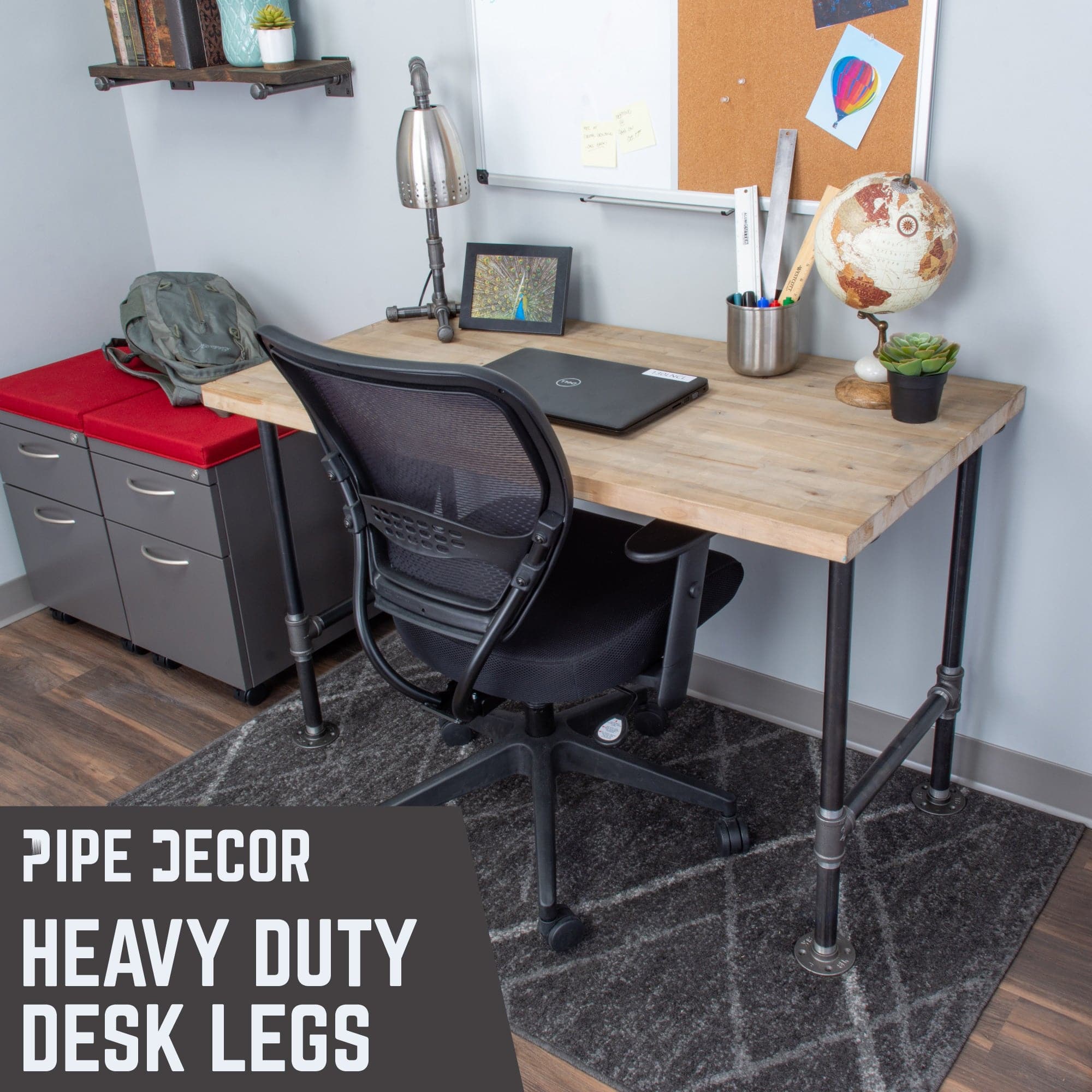 1 in. Heavy Duty H Round Flange Pipe Desk Legs - 2 Pack