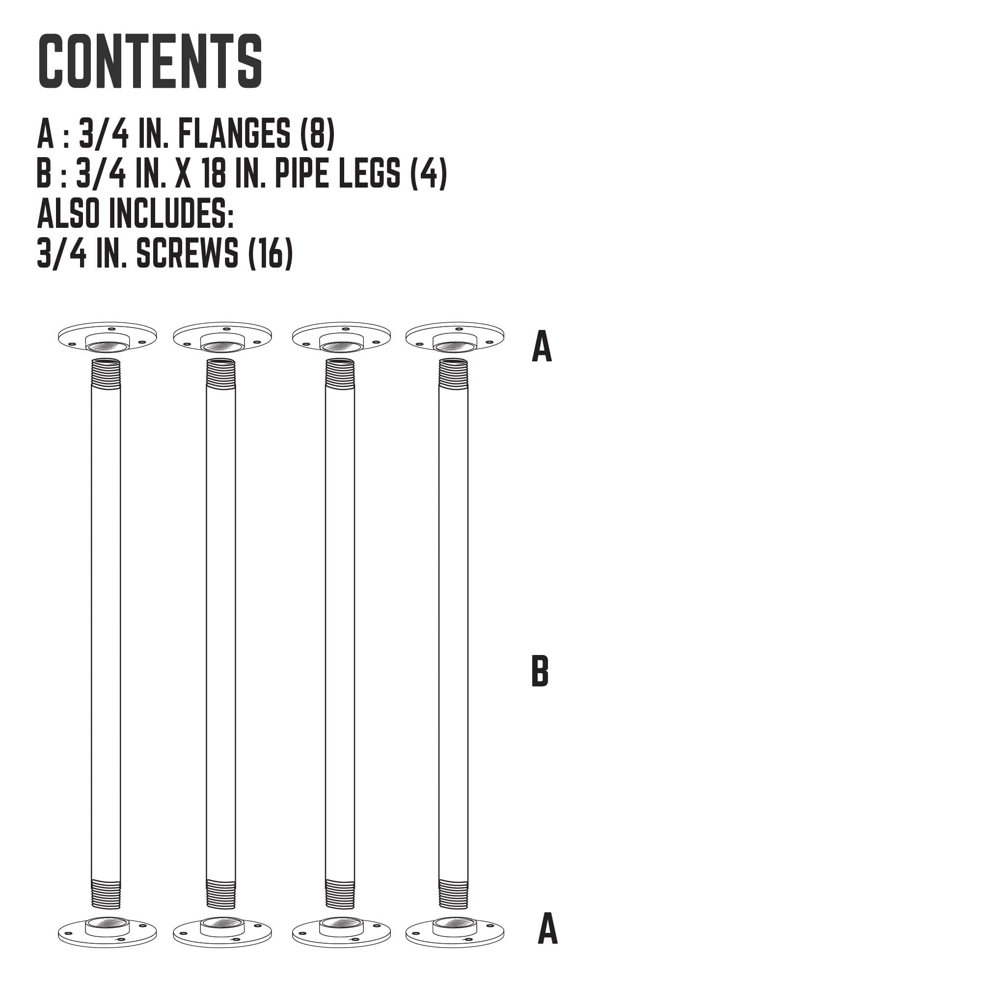 ¾ in. x 18 in. Round Flange Pipe Table Legs - 4 Pack