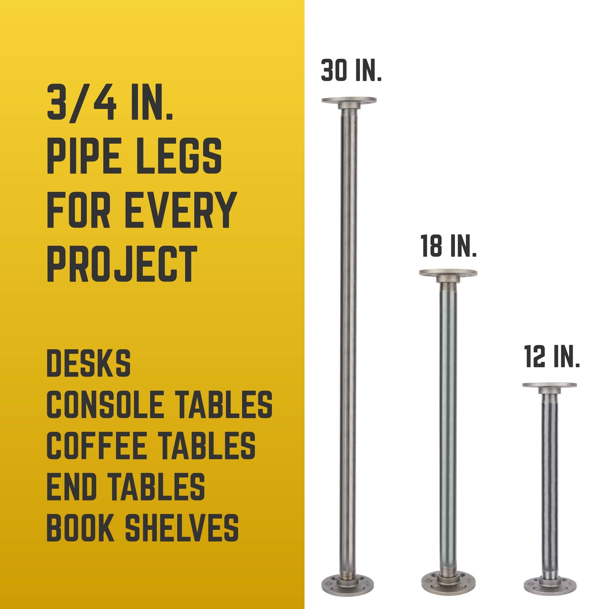 ¾ in. x 30 in. Round Flange Pipe Table Legs - 4 Pack