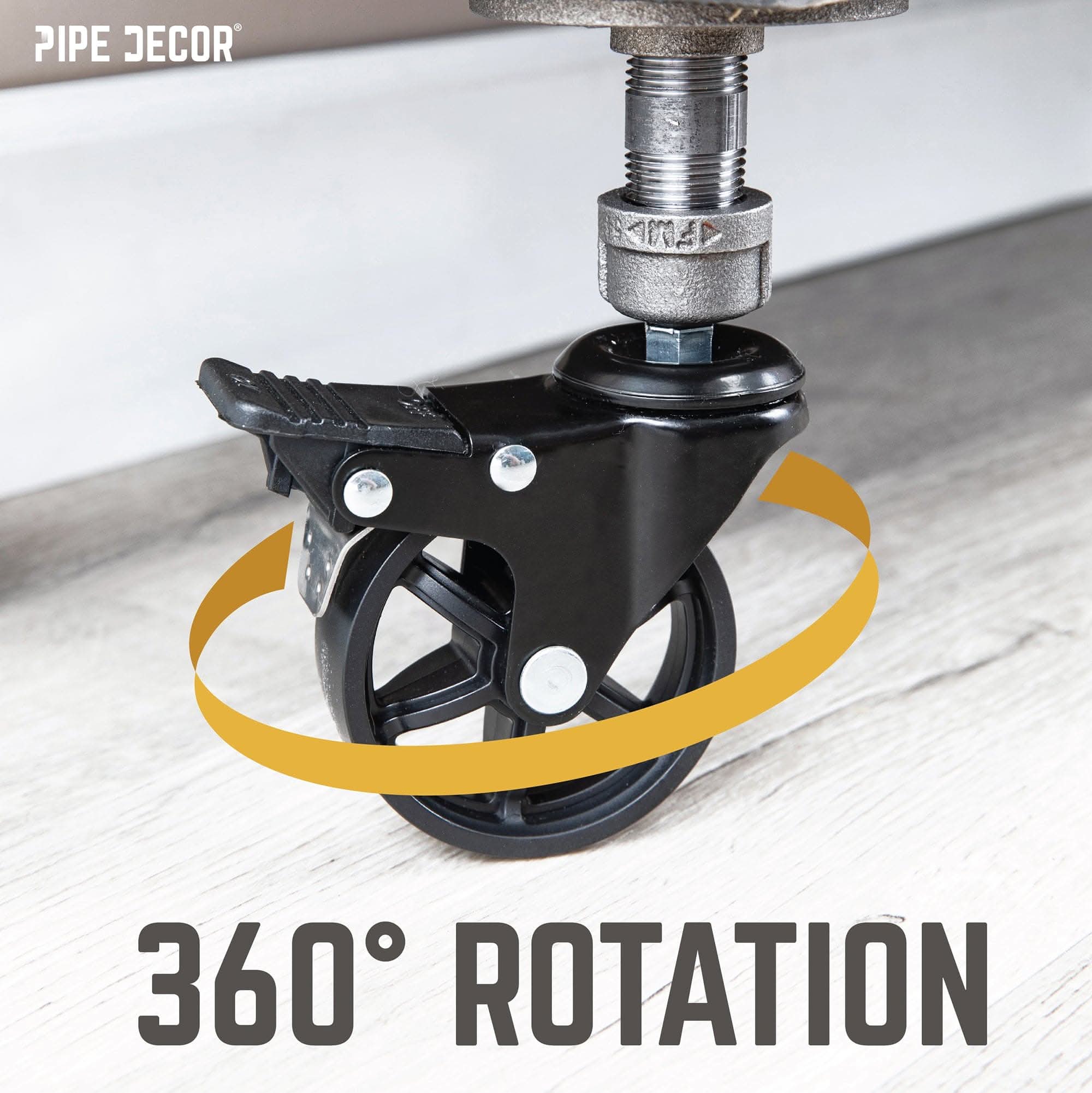 Swivel Caster Wheels for  ¾” Pipe with Locking Mechanism (4-Pack)