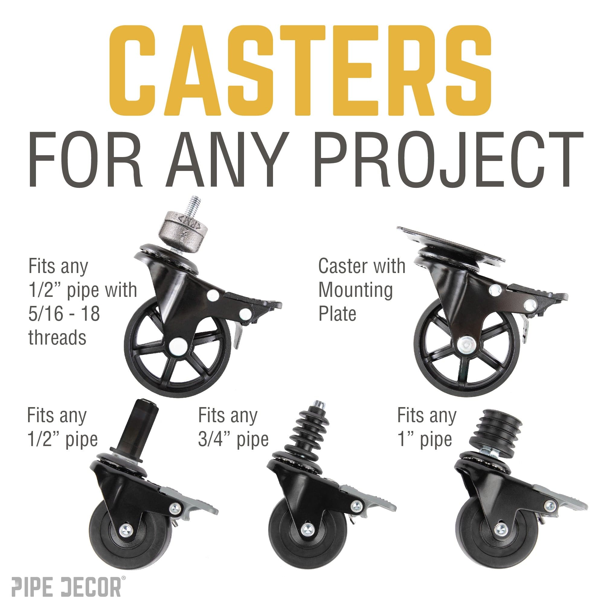 Mounted Swivel Caster Wheels for Wood Furniture with Locking Mechanism (4-Pack)