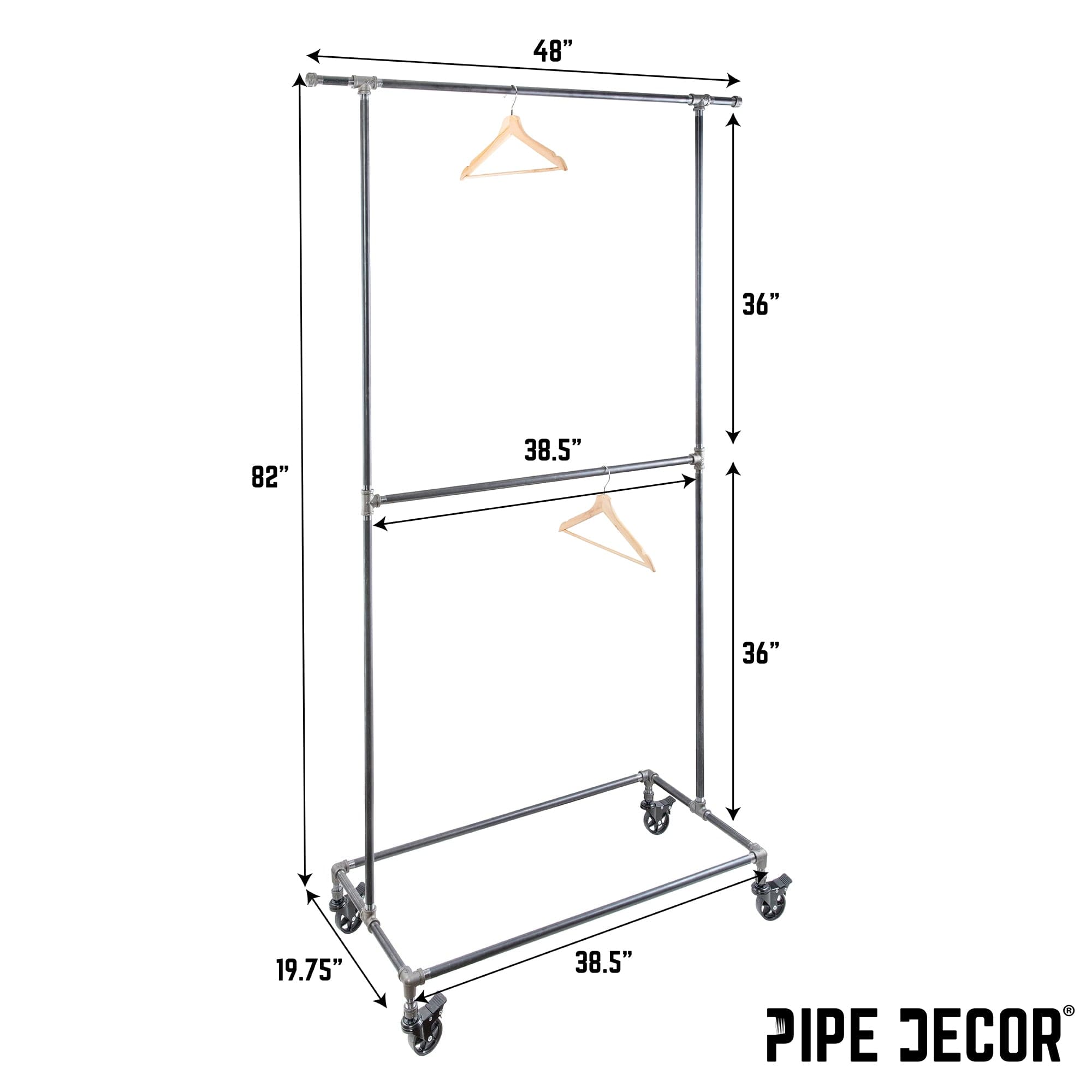 82 in. Rolling Double Rod Clothing Rack